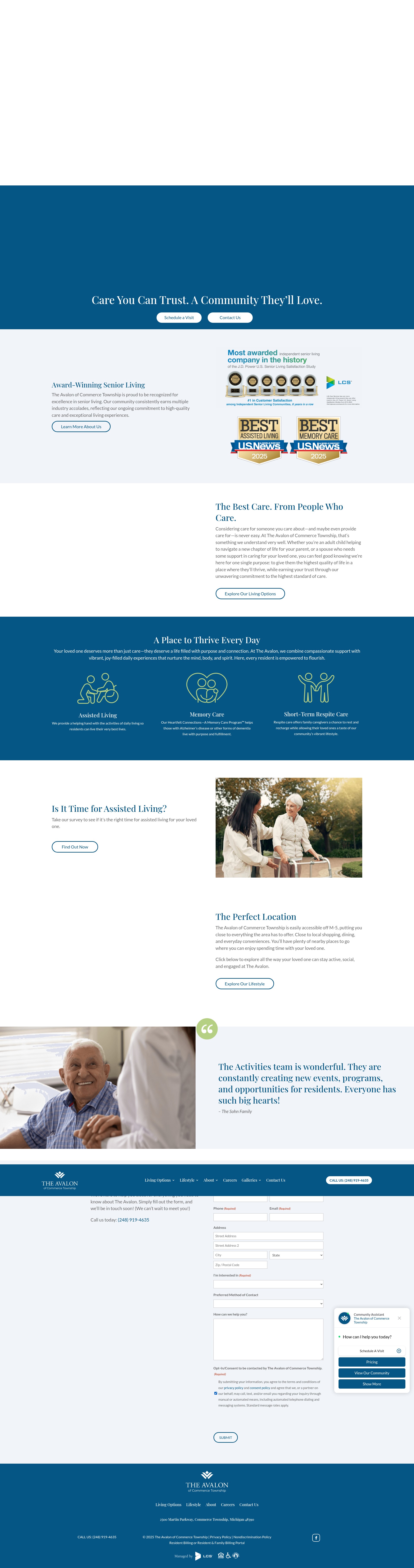 Screenshot of theavalonofcommercetownship.com