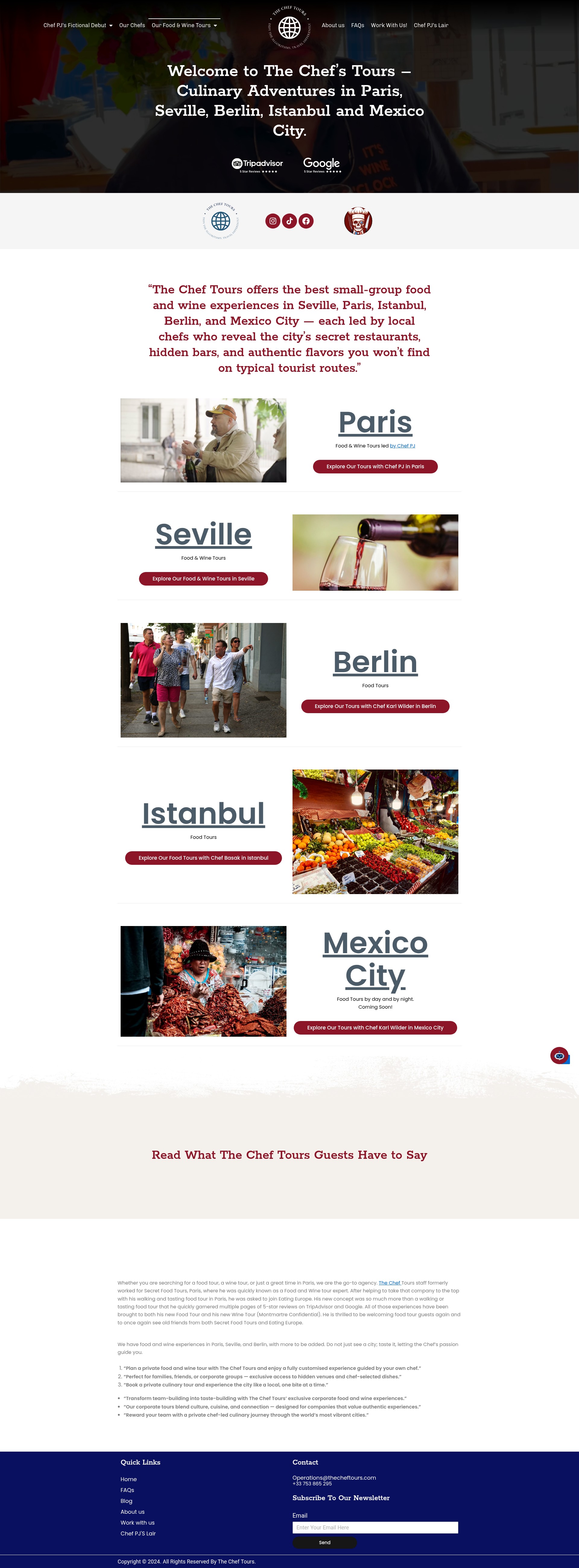 Screenshot of thecheftours.com