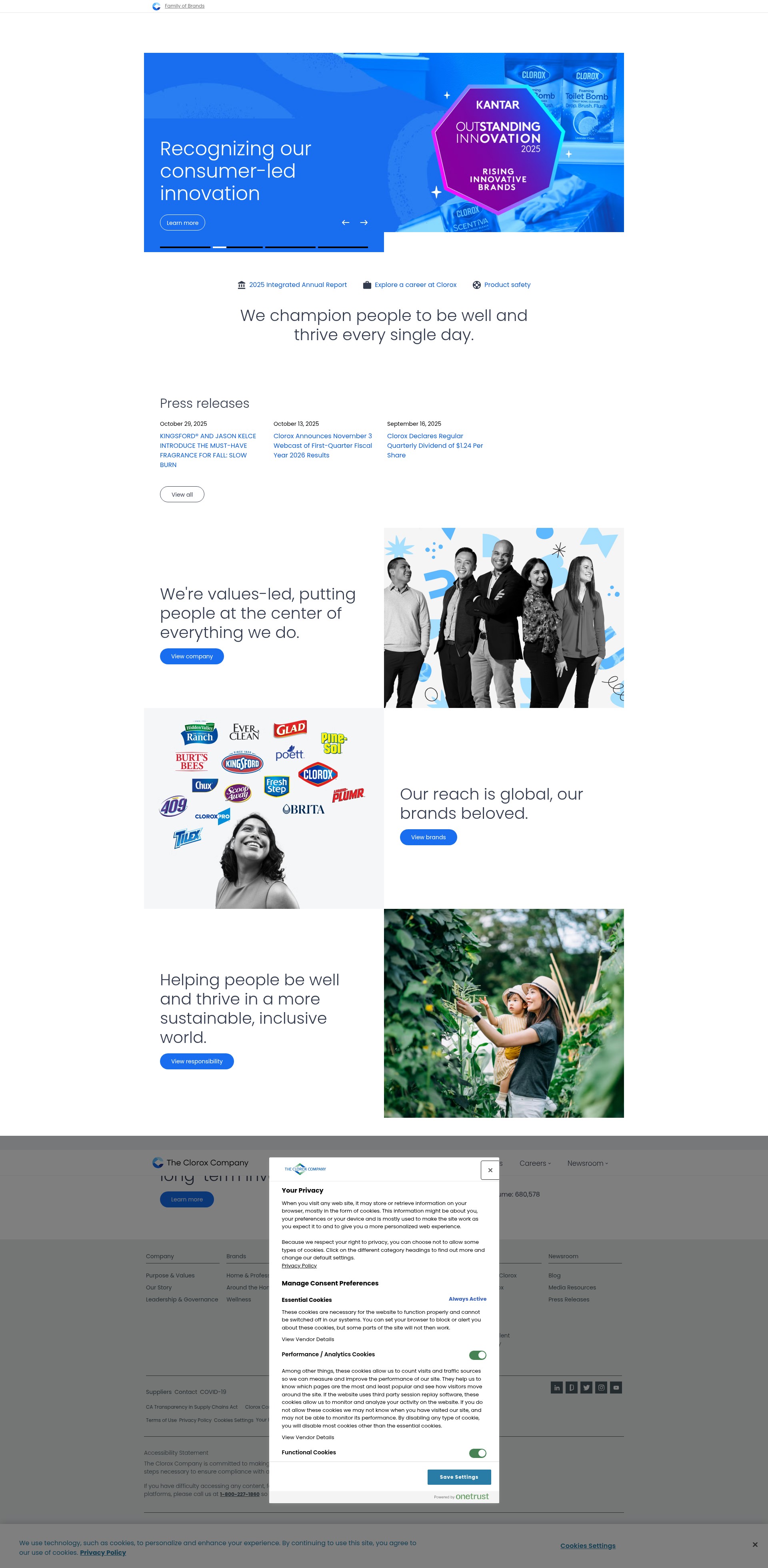 Screenshot of thecloroxcompany.com