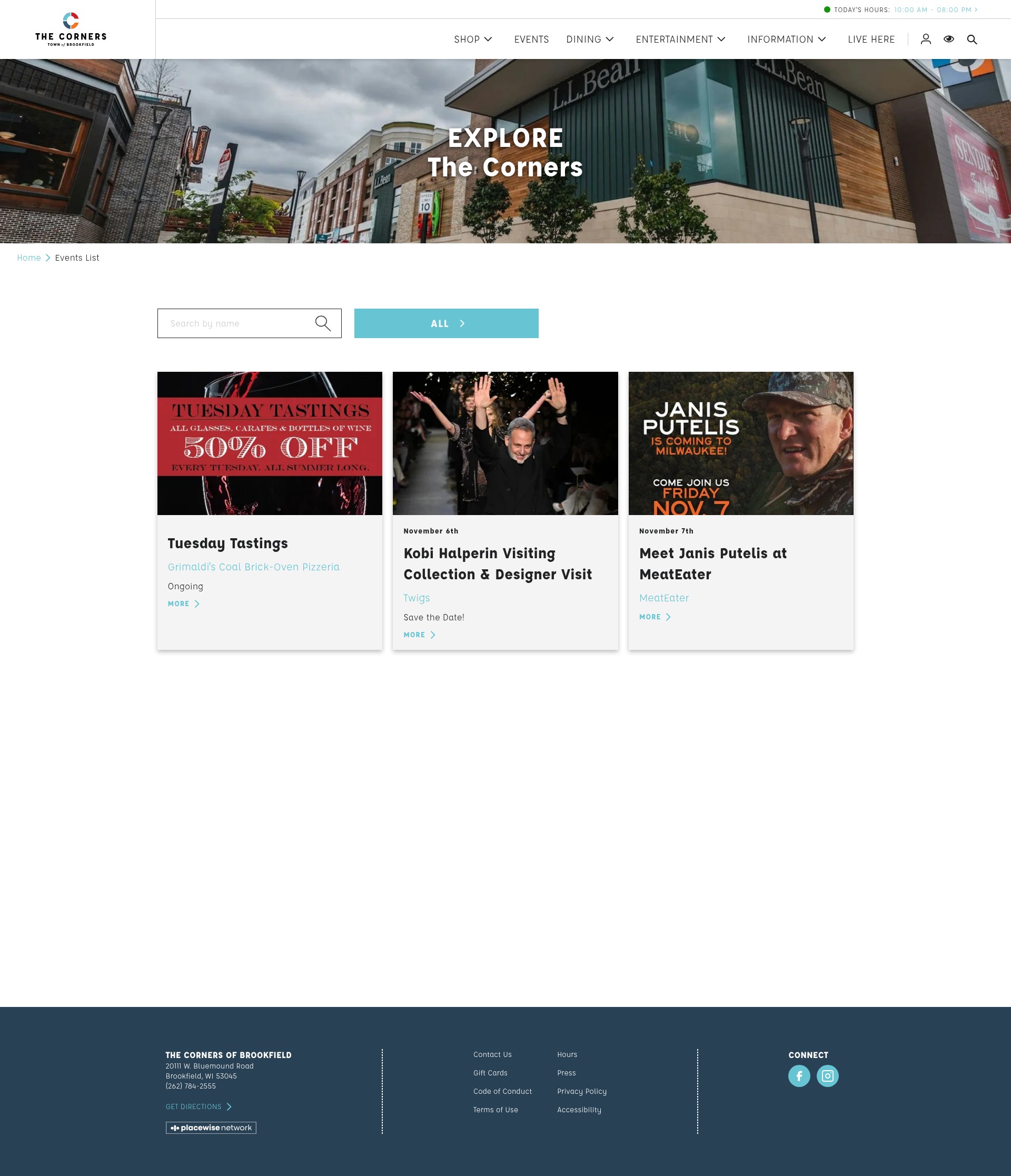 Screenshot of thecornersofbrookfield.com