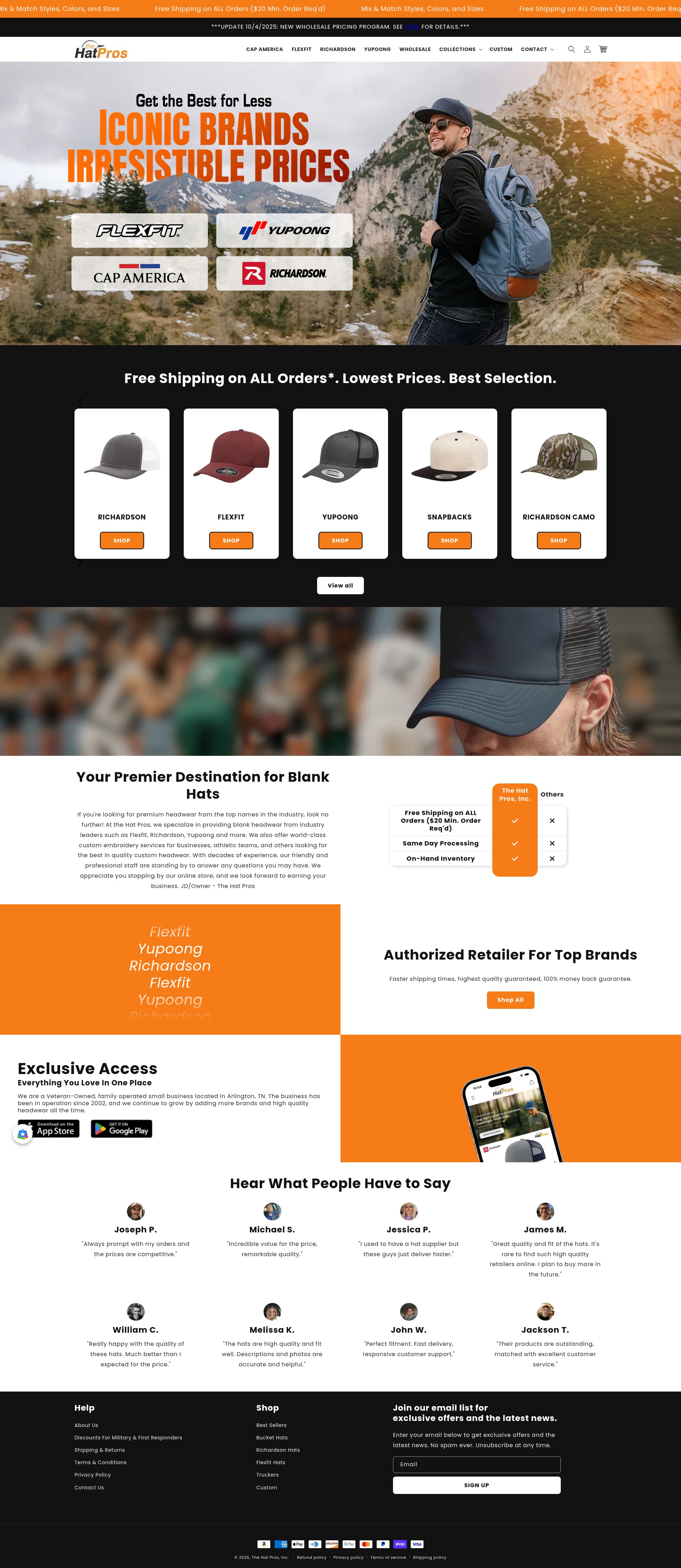 Screenshot of thehatpros.com