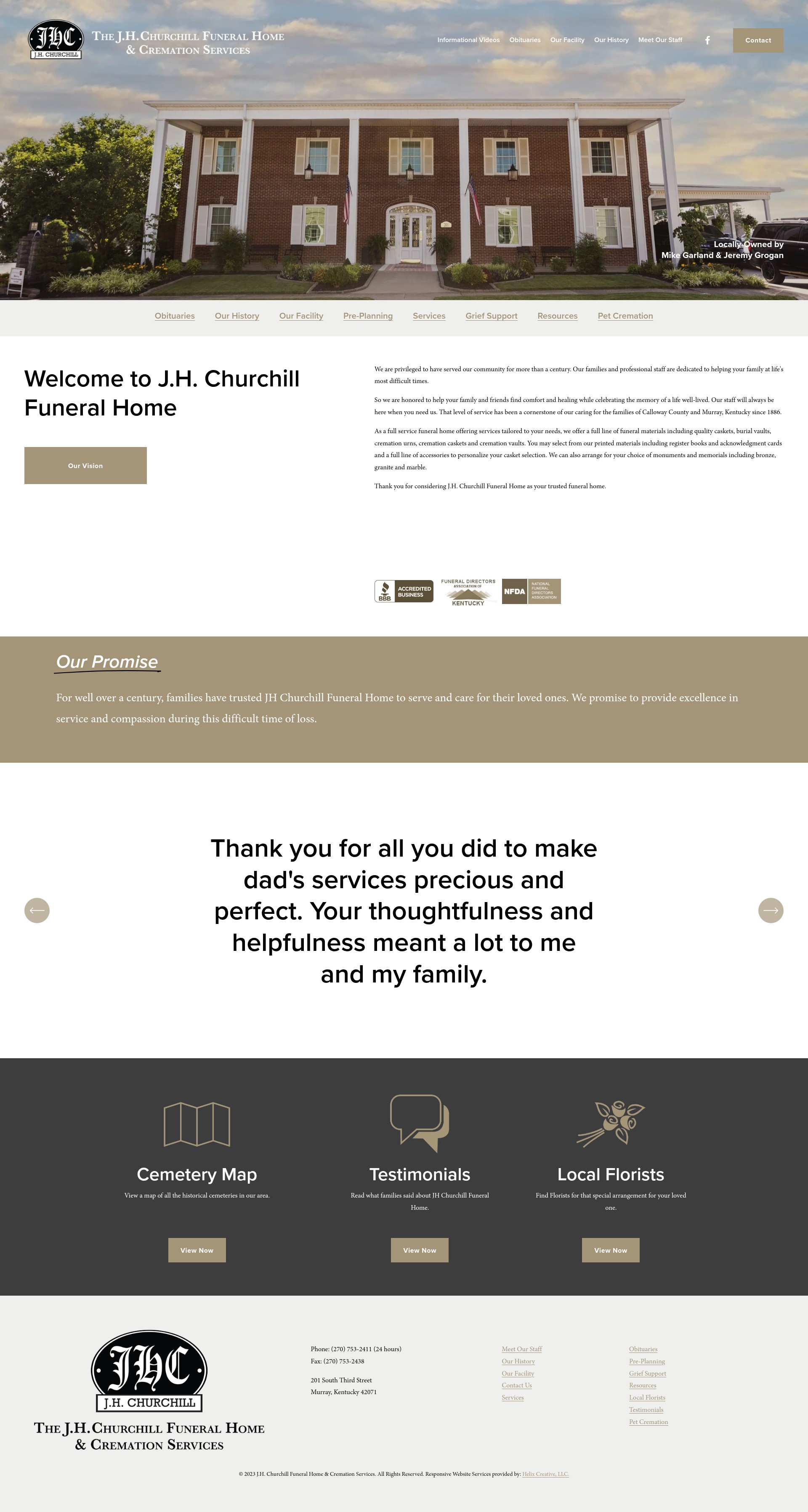Screenshot of thejhchurchillfuneralhome.com
