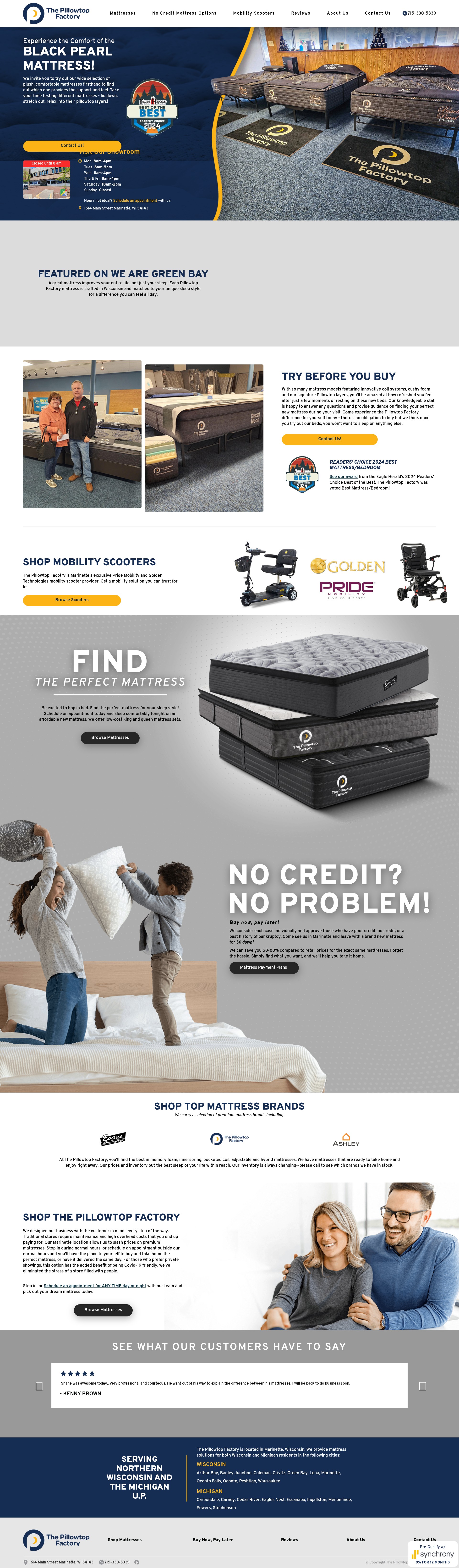 Screenshot of thepillowtopfactory.com