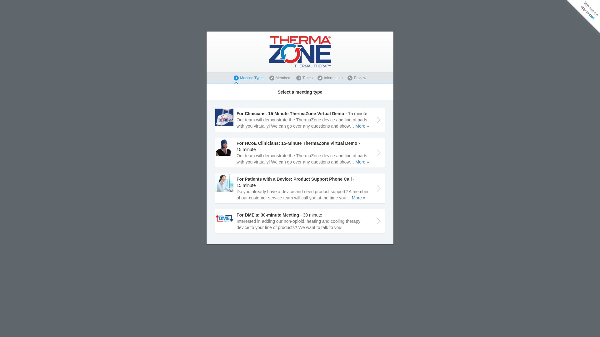 Screenshot of thermazone.appointlet.com
