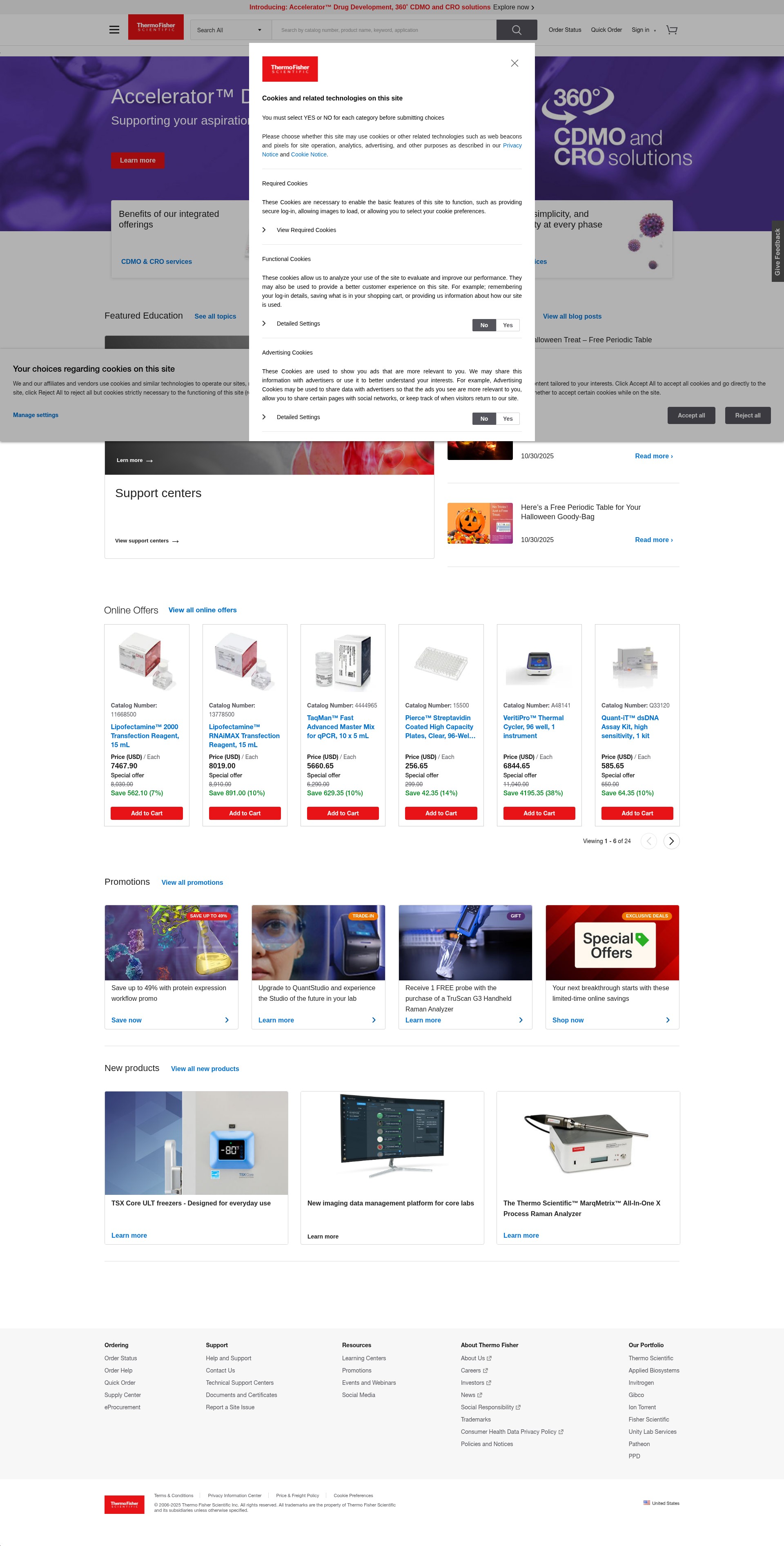 Screenshot of thermofisher.com