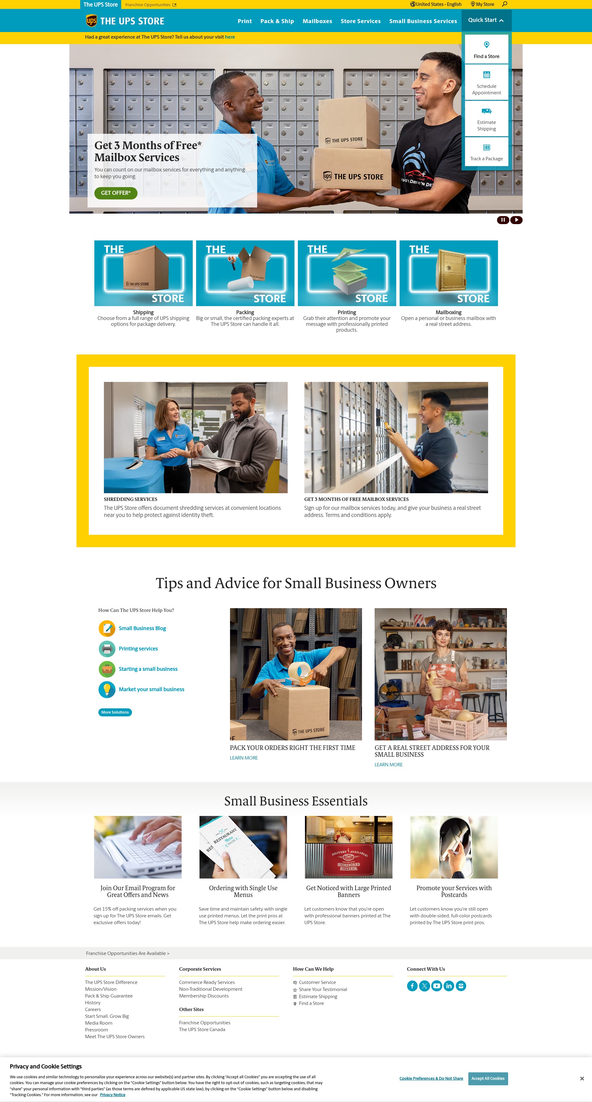Screenshot of theupsstore.com