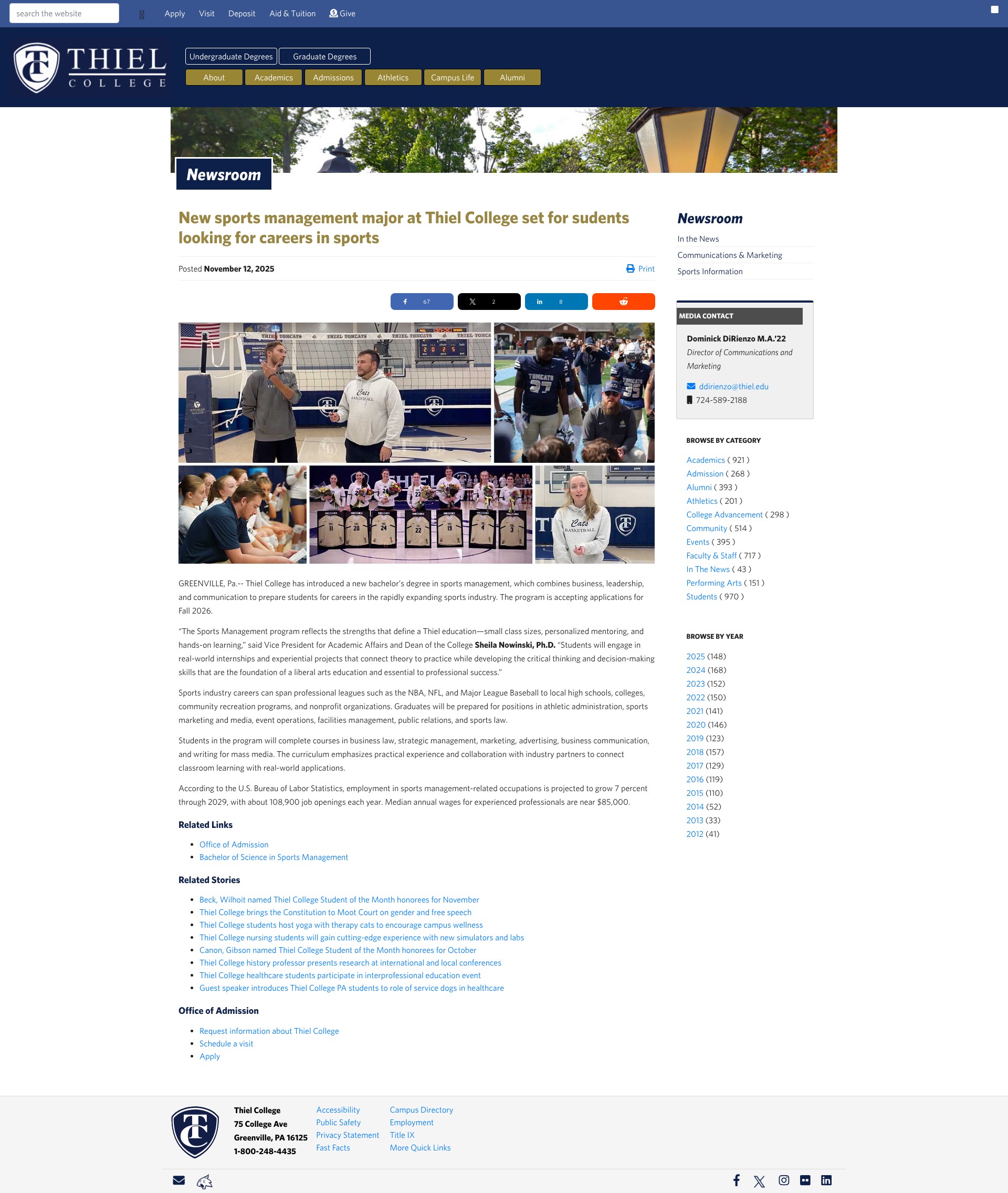 Screenshot of thiel.edu