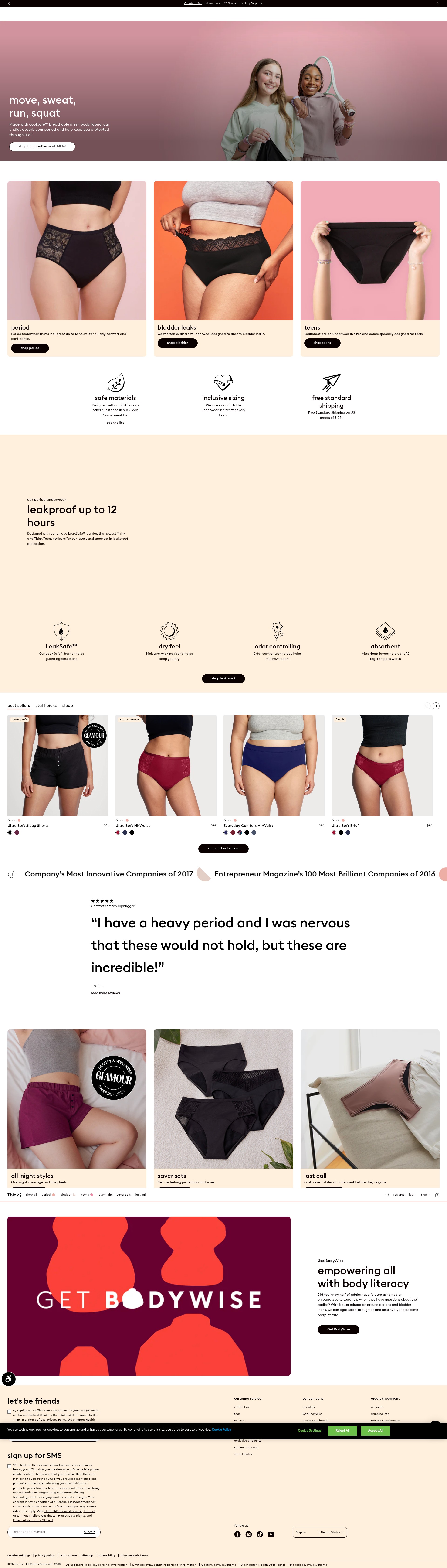 Screenshot of thinx.com