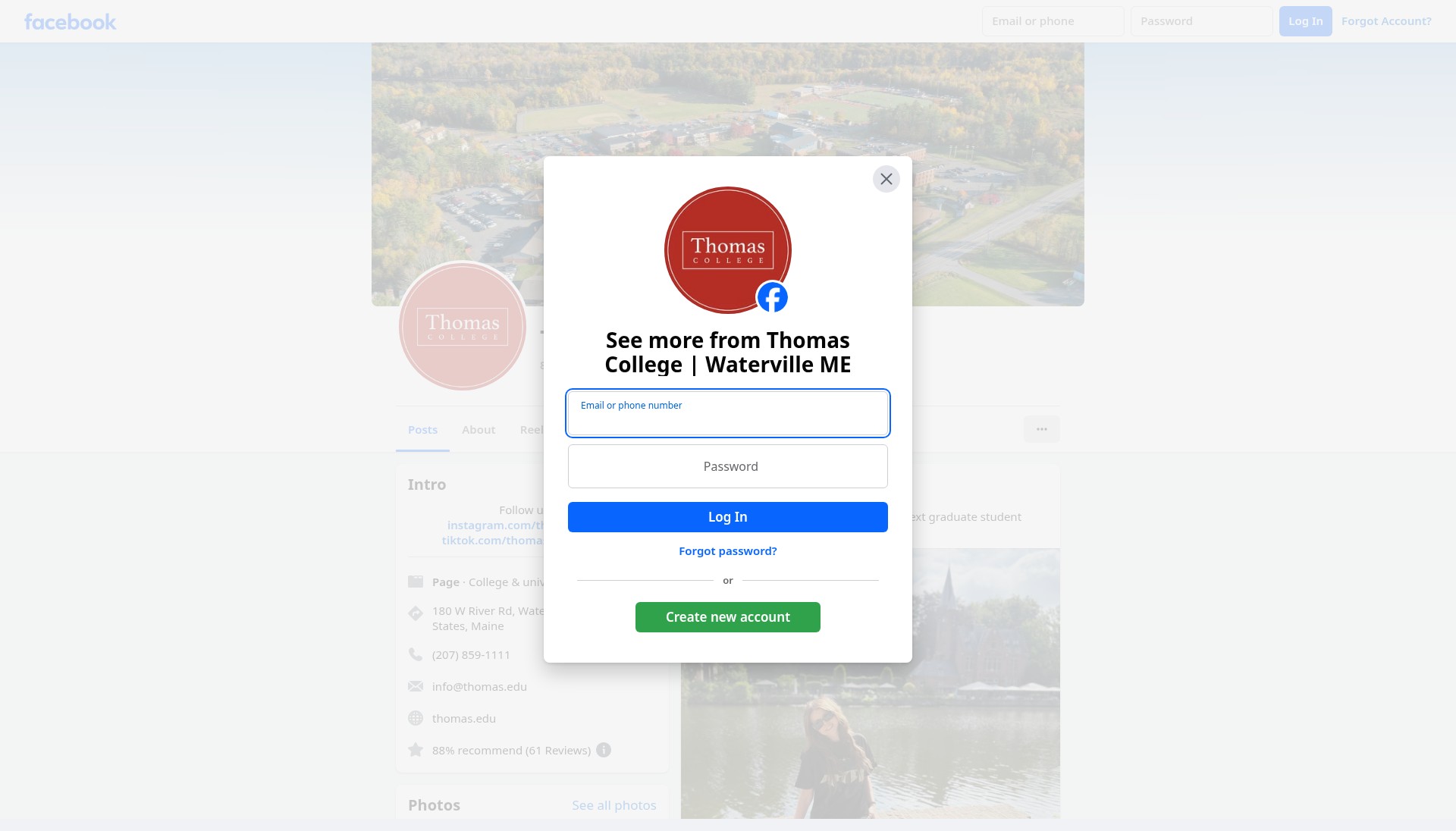Screenshot of thomas.edu