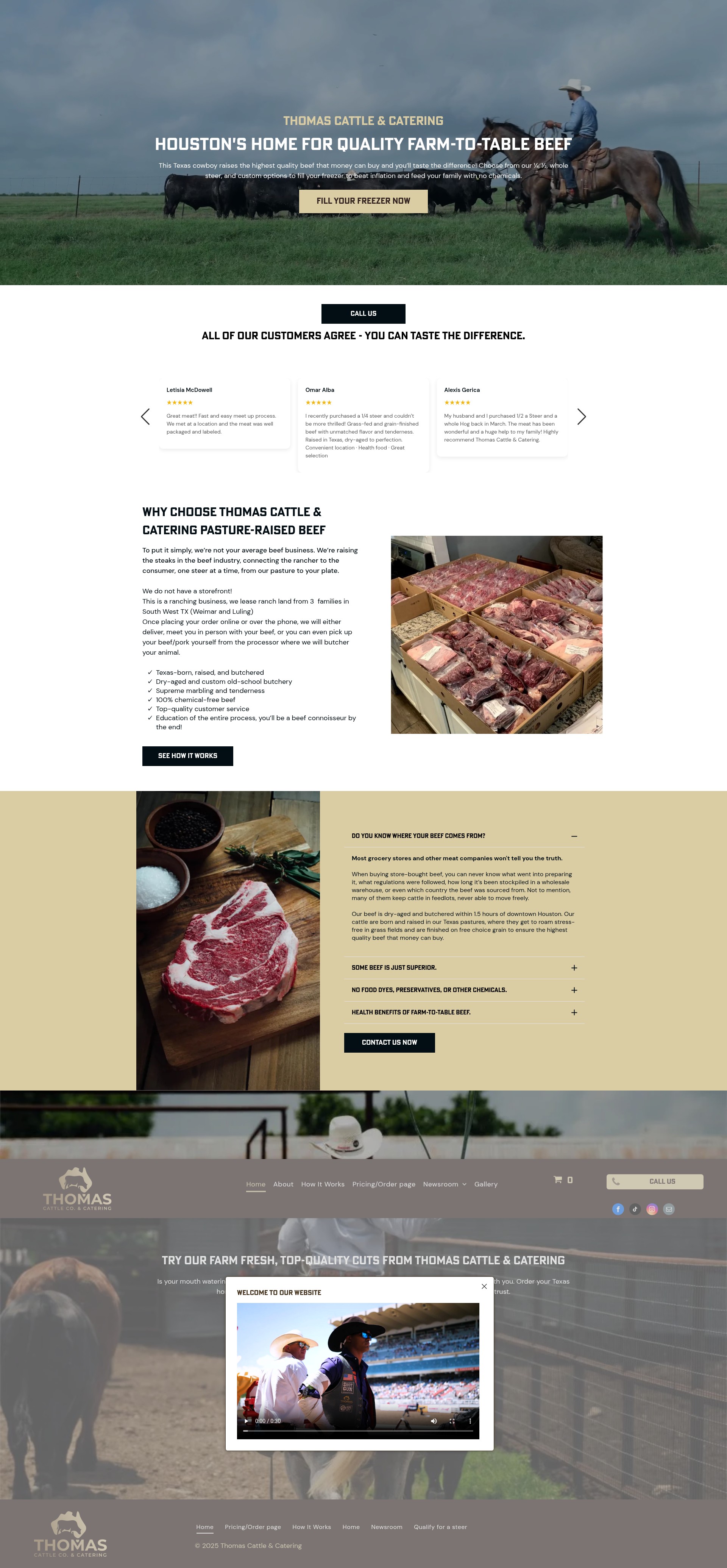Screenshot of thomascattleandcatering.com