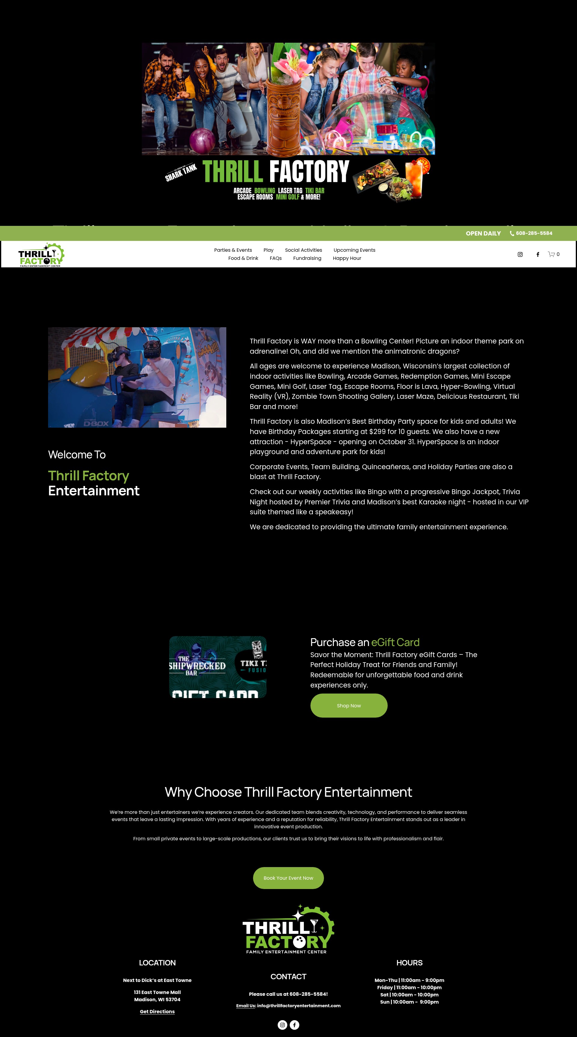 Screenshot of thrillfactoryentertainment.com
