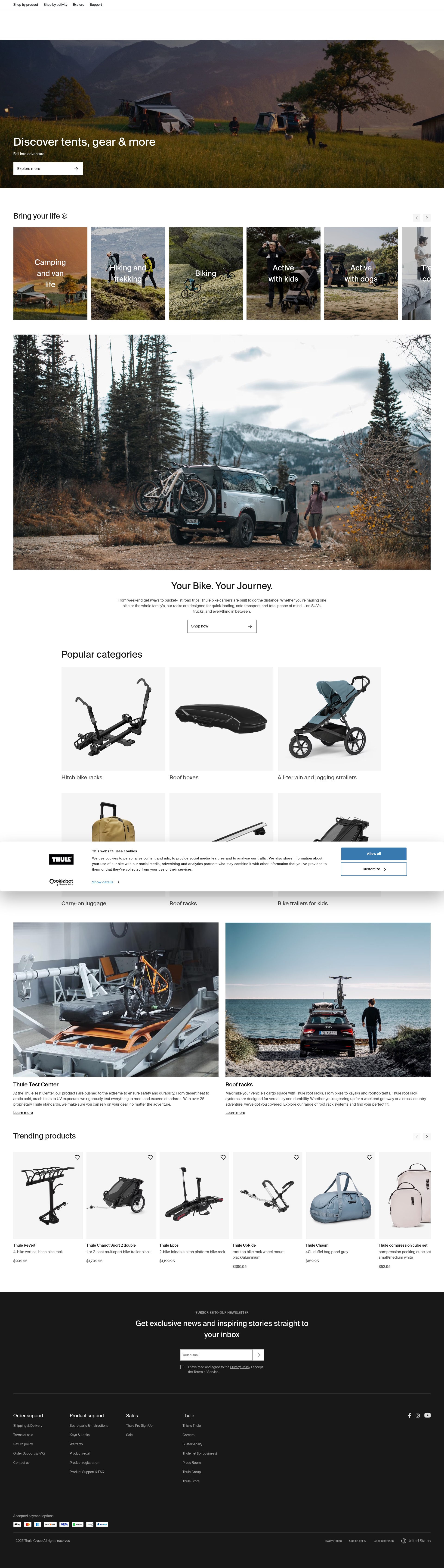 Screenshot of thule.com