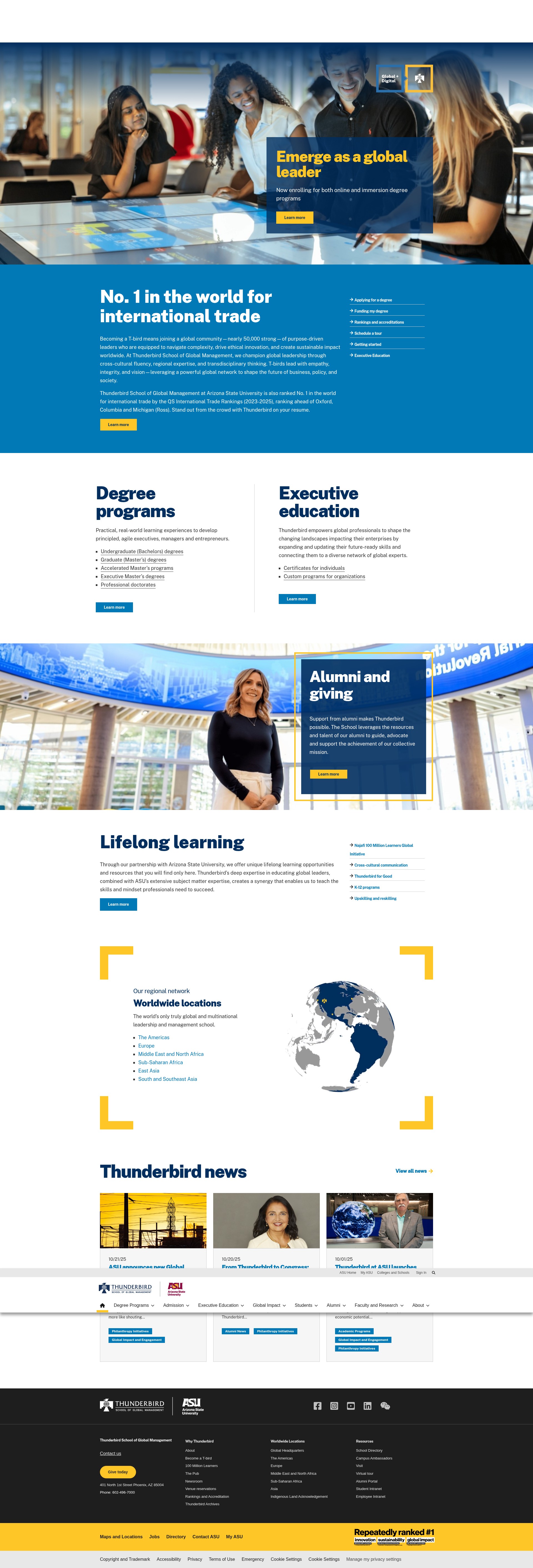 Screenshot of thunderbird.asu.edu