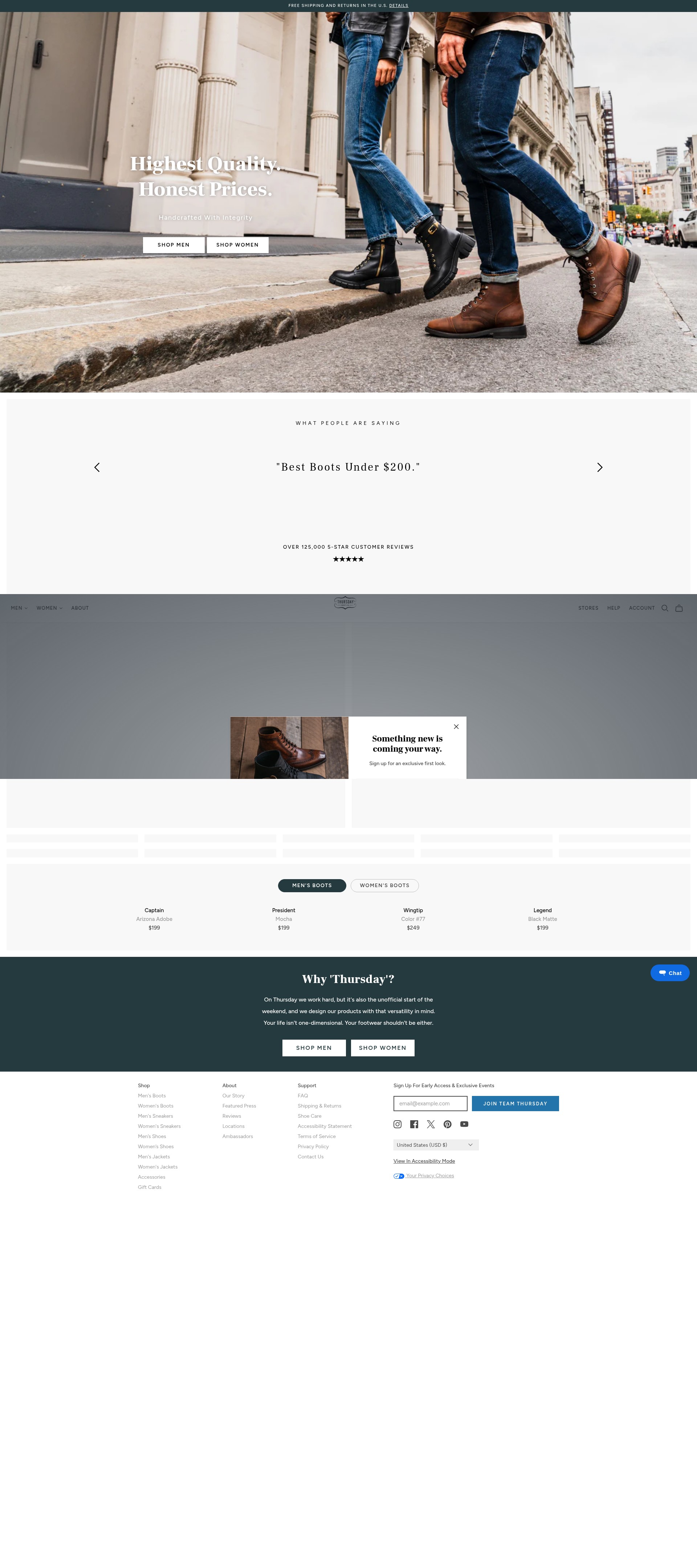 Screenshot of thursdayboots.com