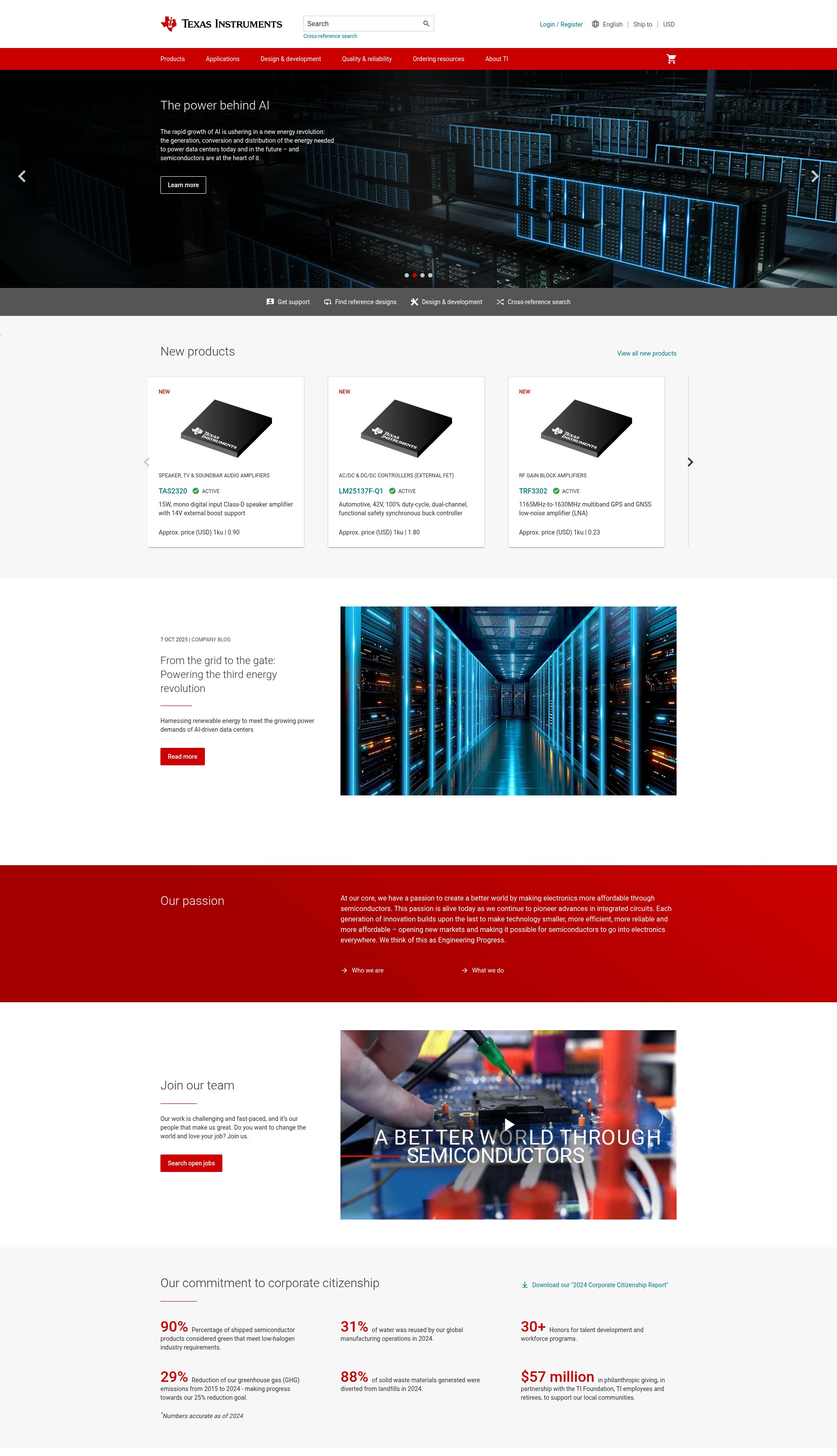 Screenshot of ti.com
