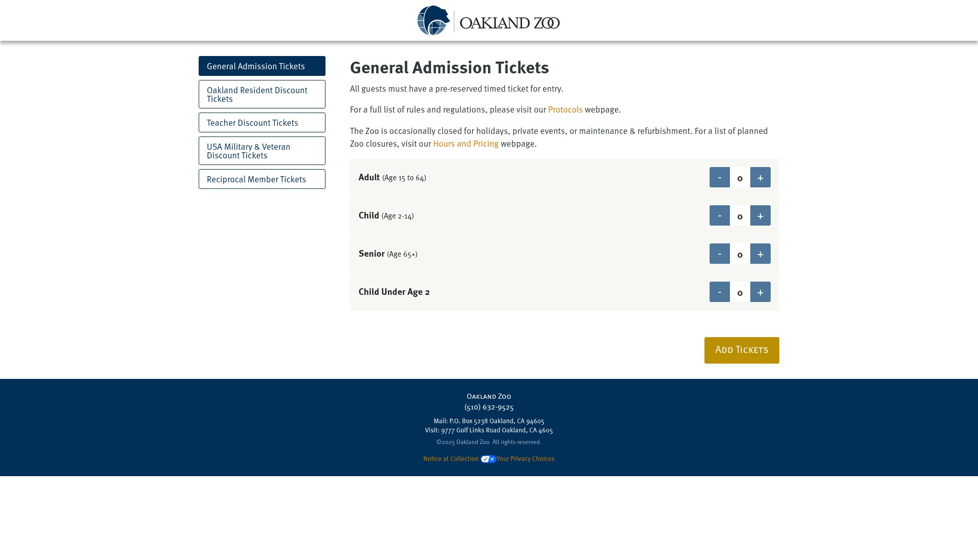 Screenshot of ticket.oaklandzoo.org