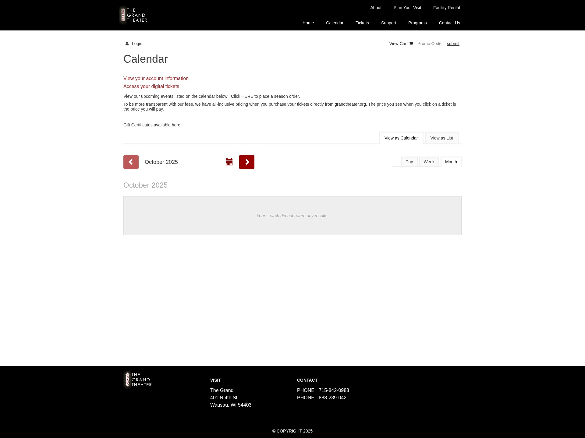 Screenshot of tickets.grandtheater.org