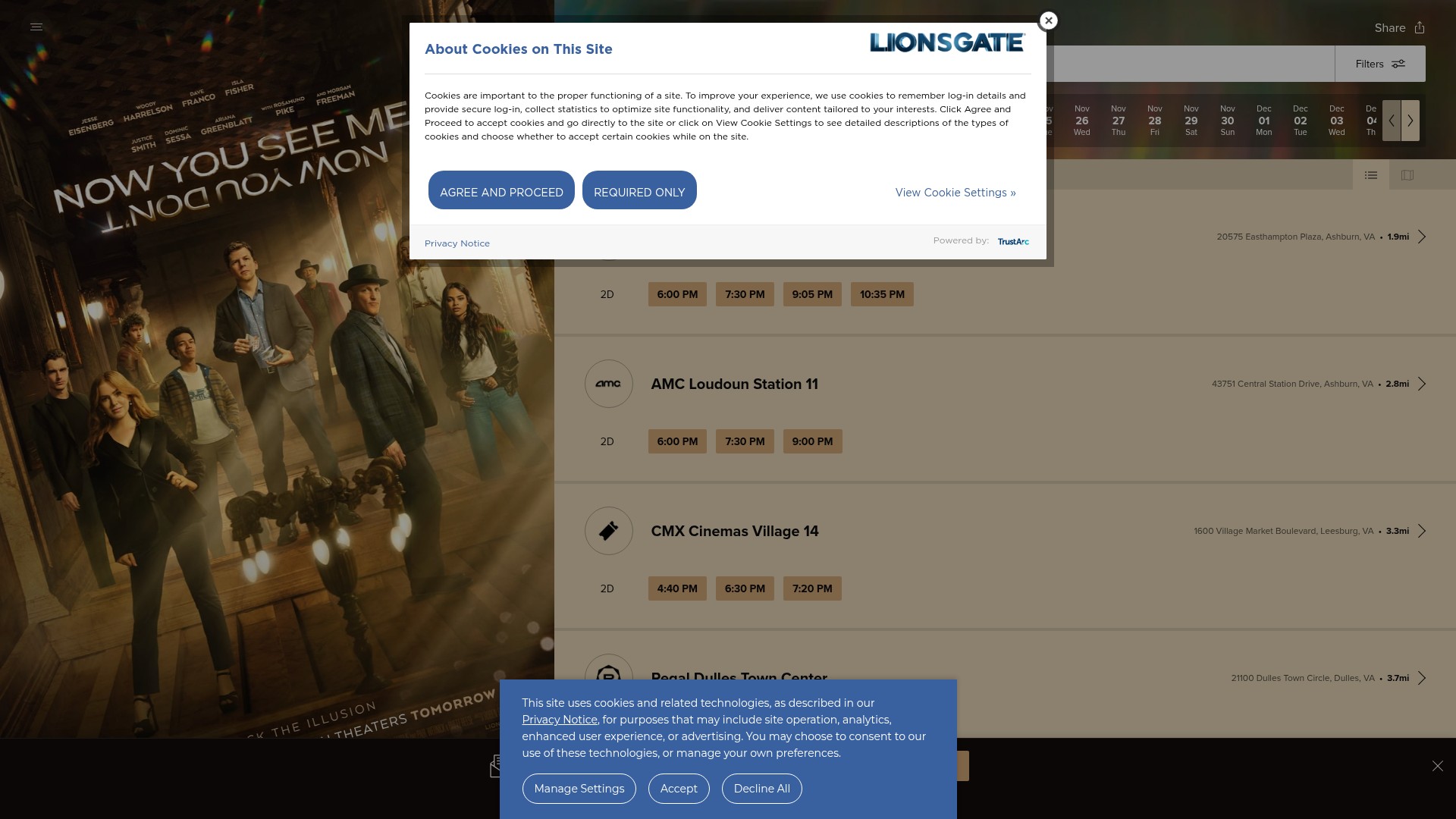 Screenshot of tickets.nowyouseeme.movie