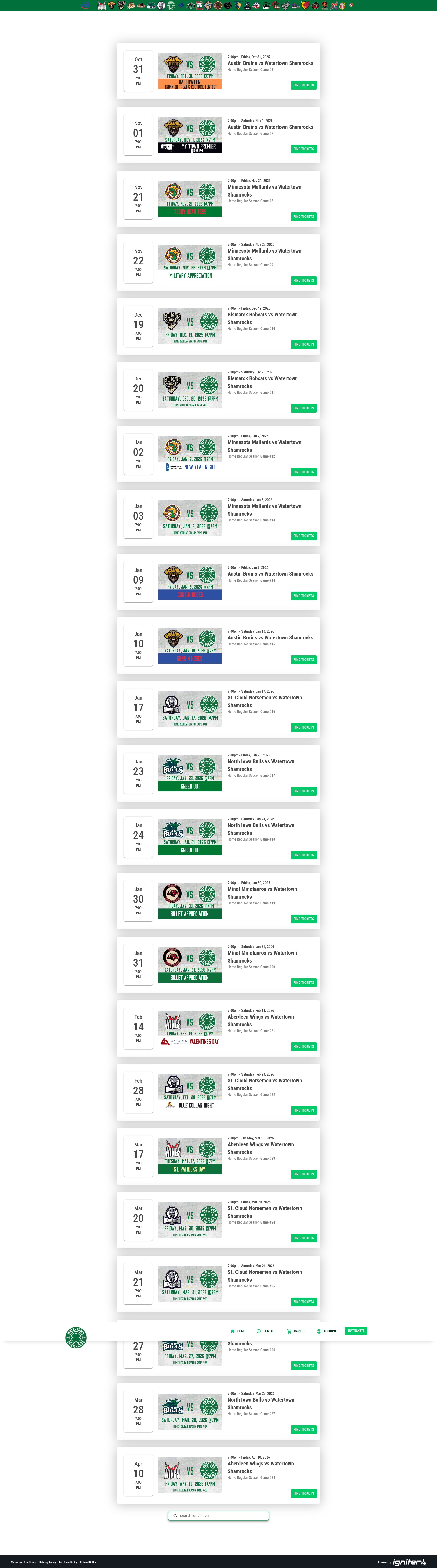 Screenshot of tickets.watertownshamrocks.com