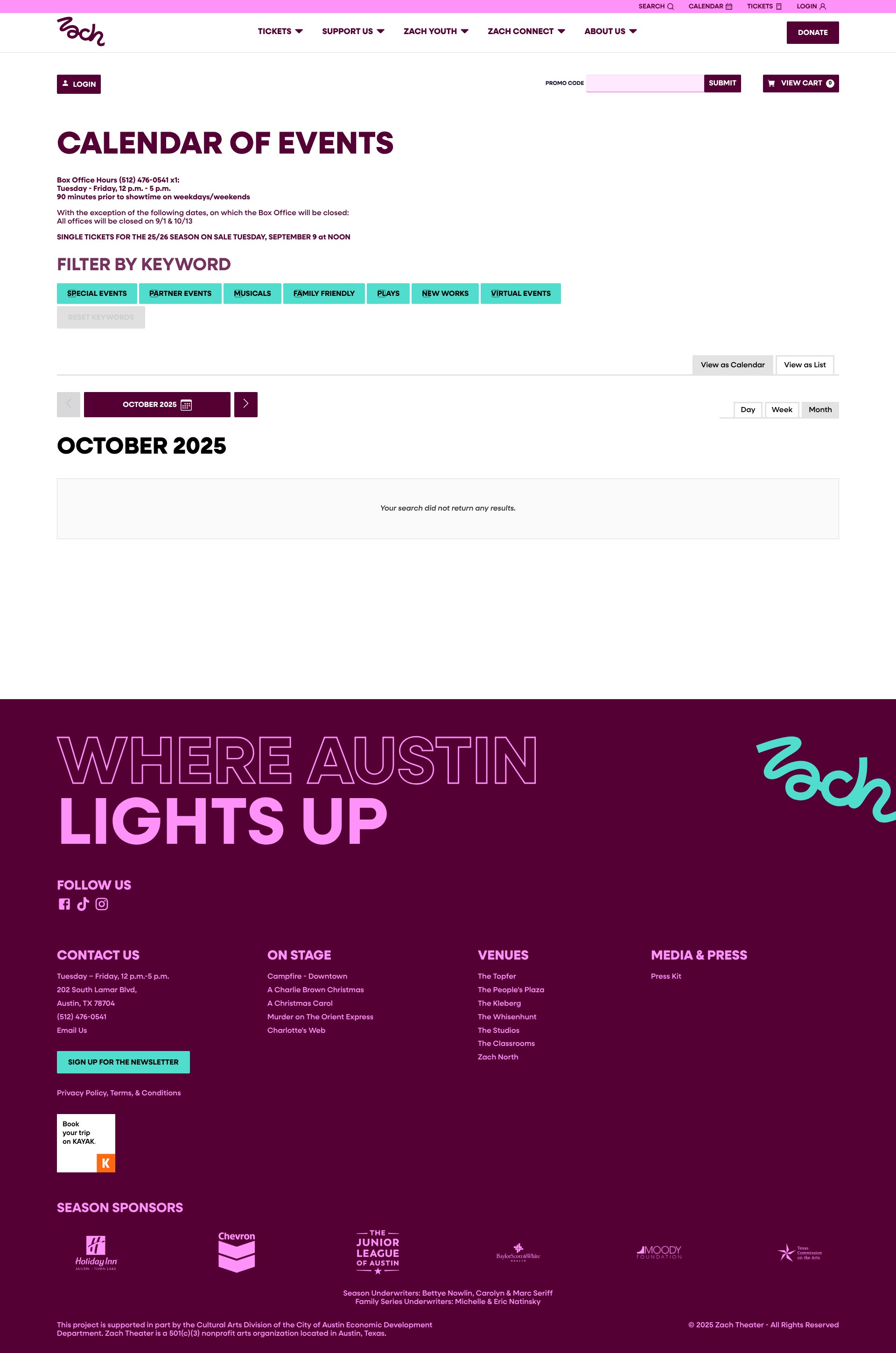 Screenshot of tickets.zachtheater.org