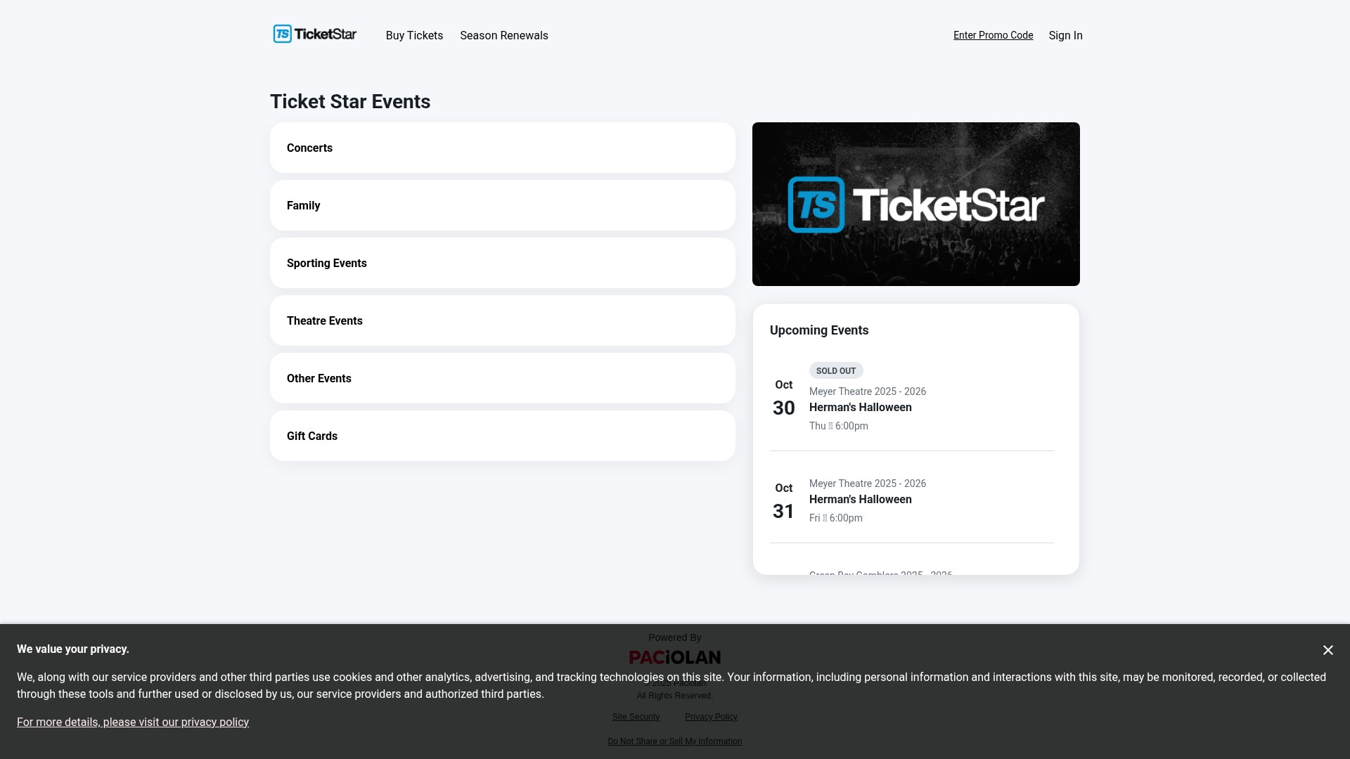 Screenshot of ticketstar.evenue.net