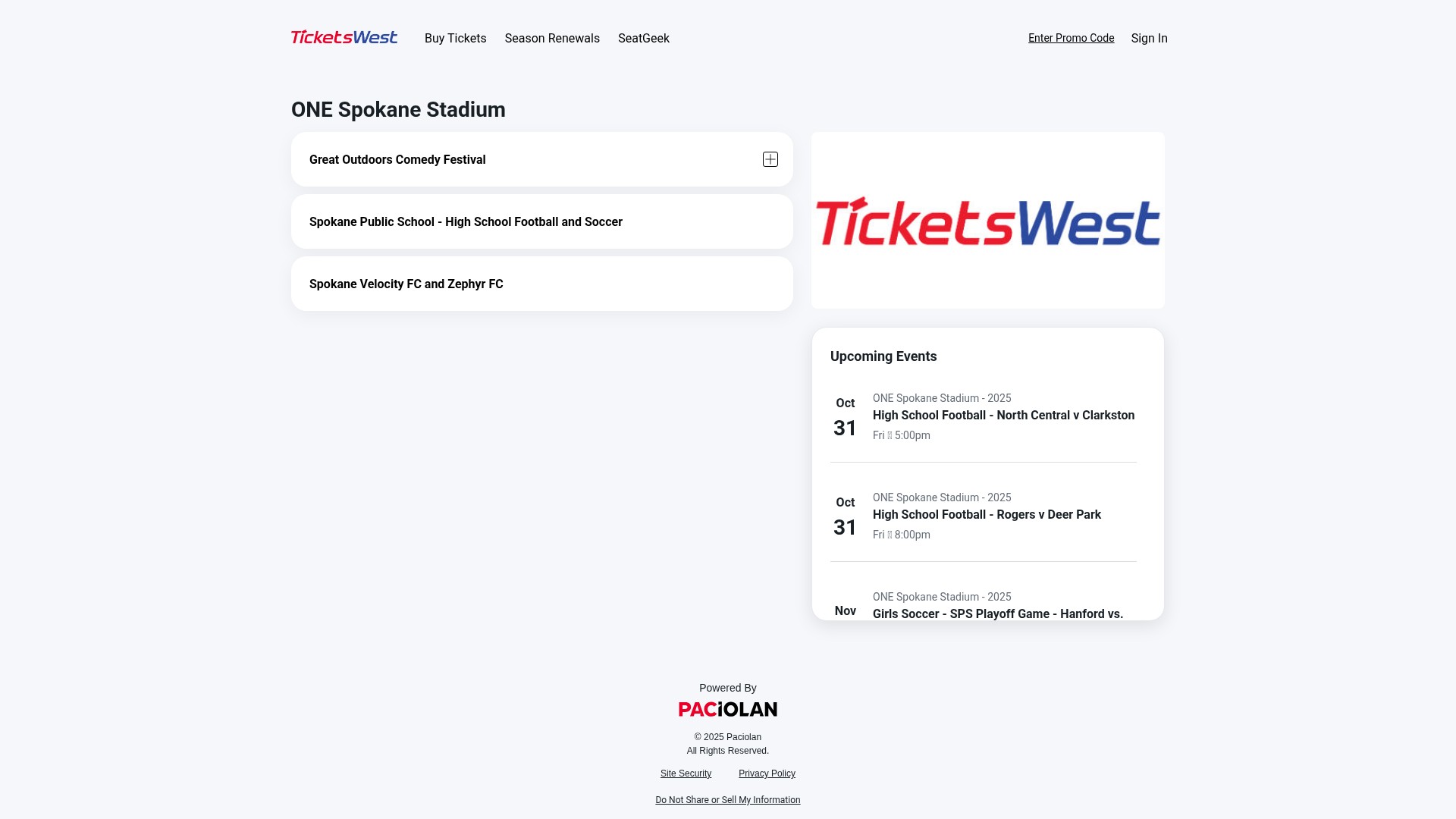 Screenshot of ticketswestinw.evenue.net