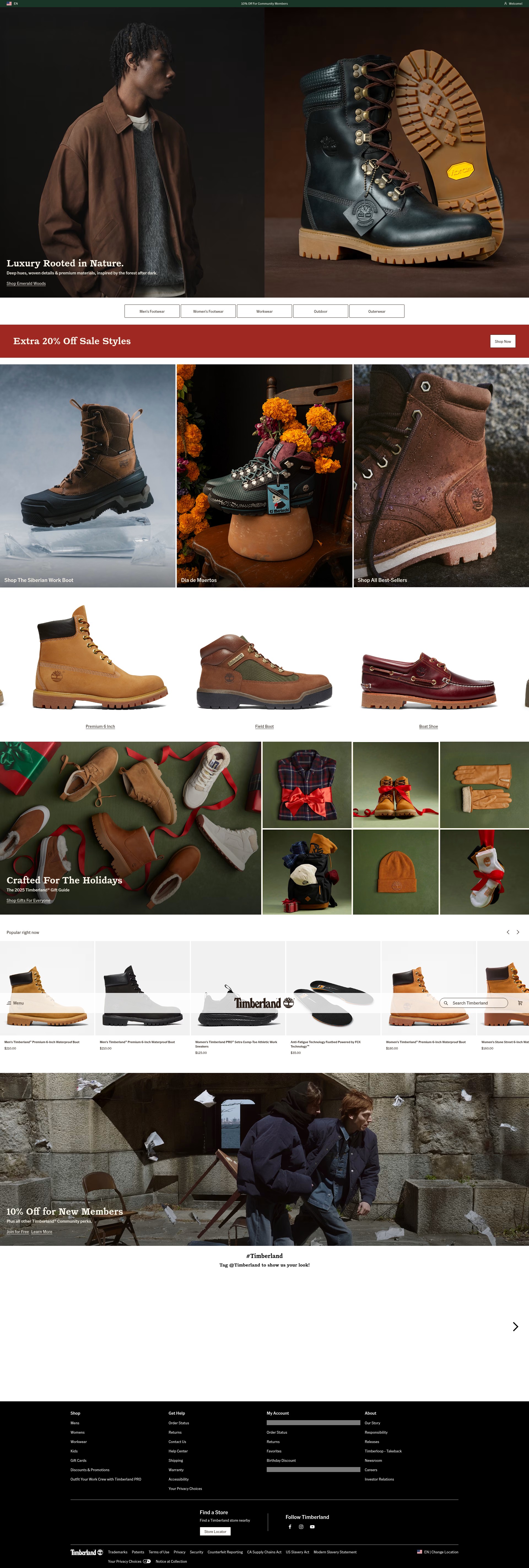 Screenshot of timberland.com