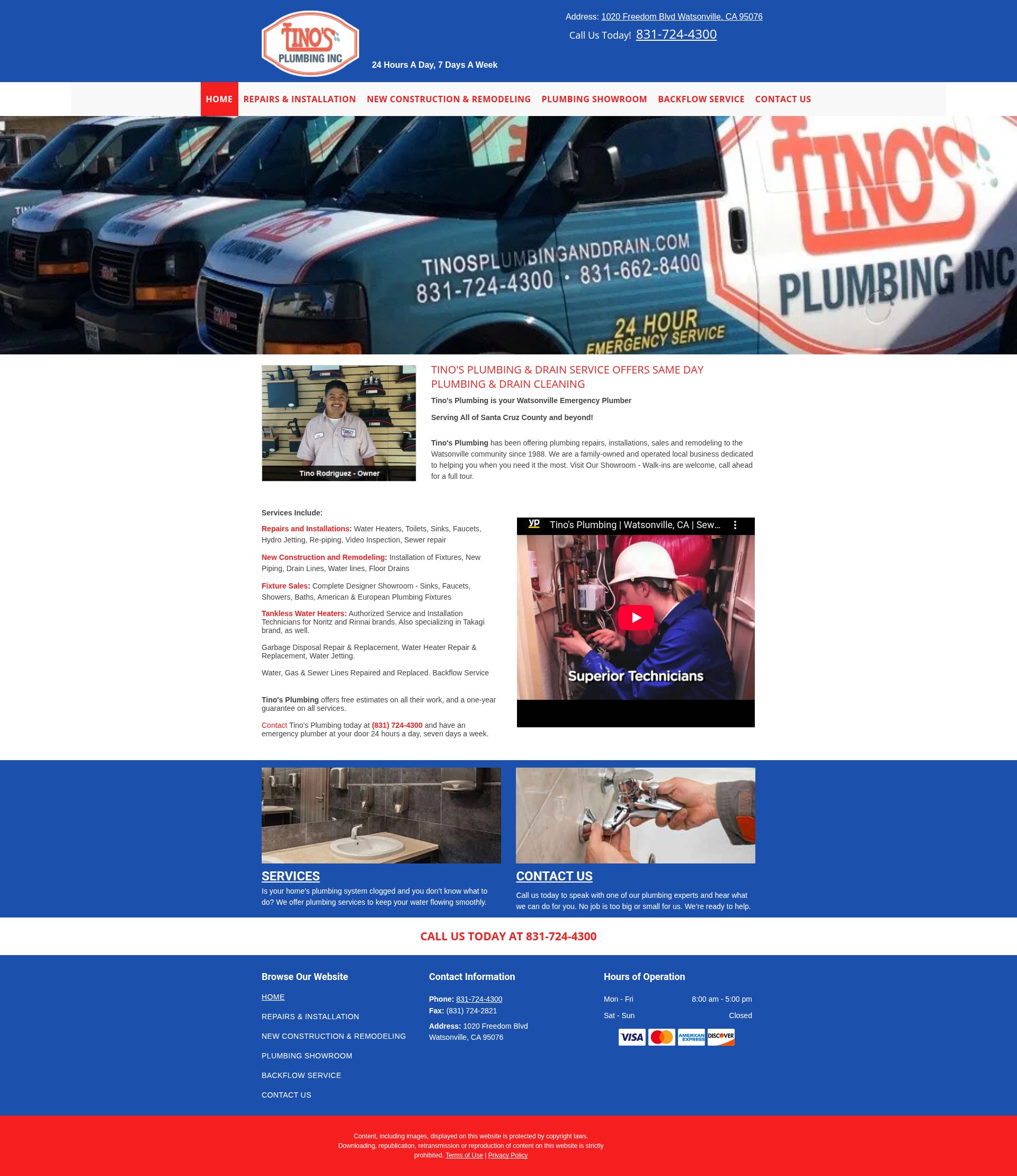 Screenshot of tinosplumbinganddrain.com