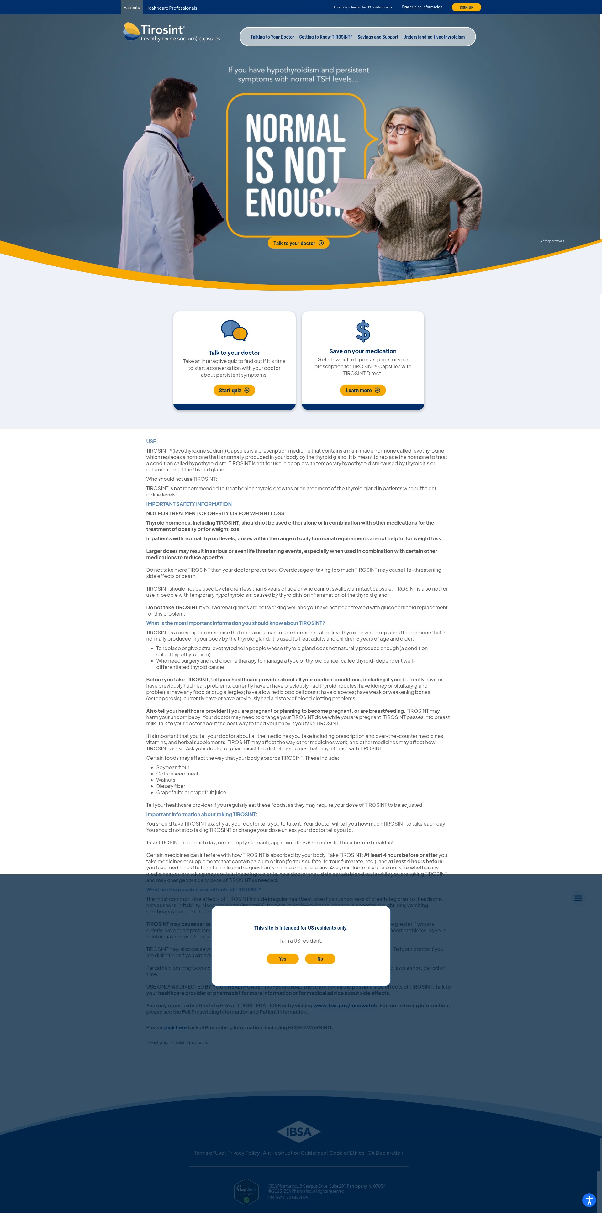 Screenshot of tirosint.com
