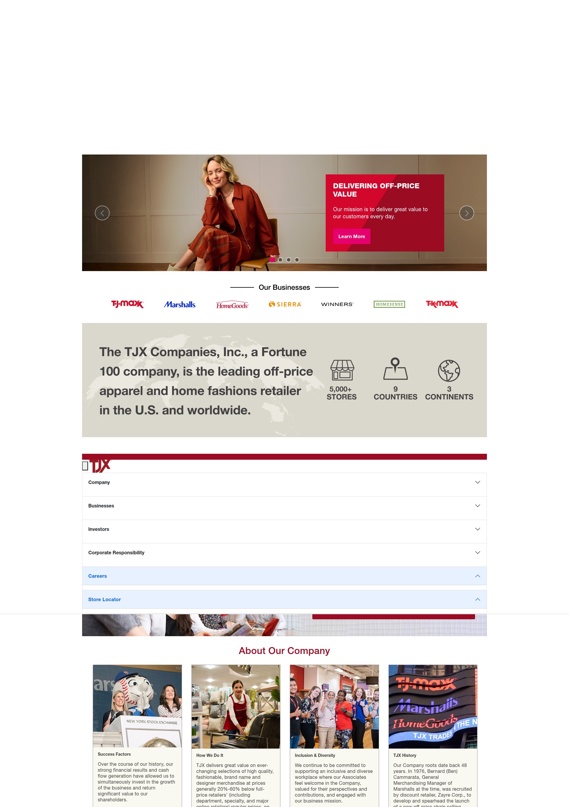 Screenshot of tjx.com