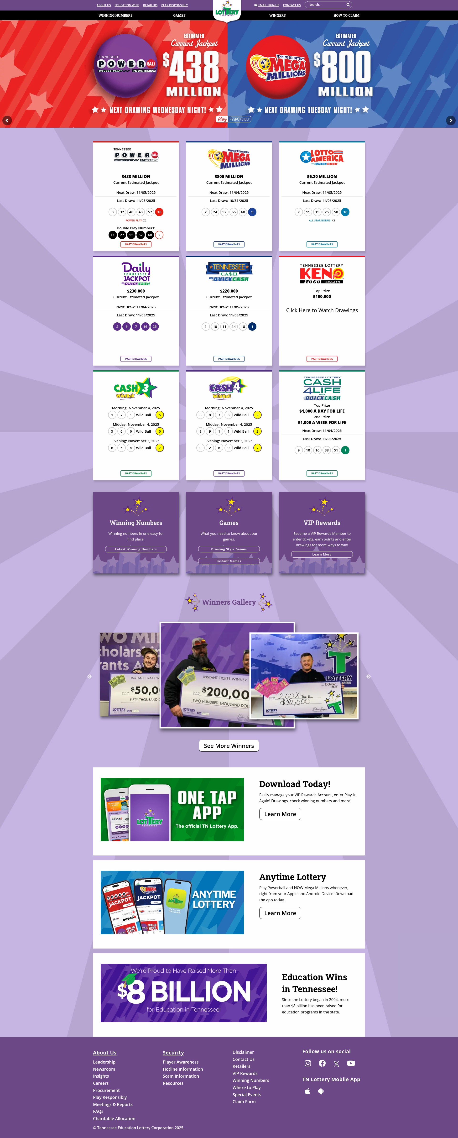 Screenshot of tnlottery.com