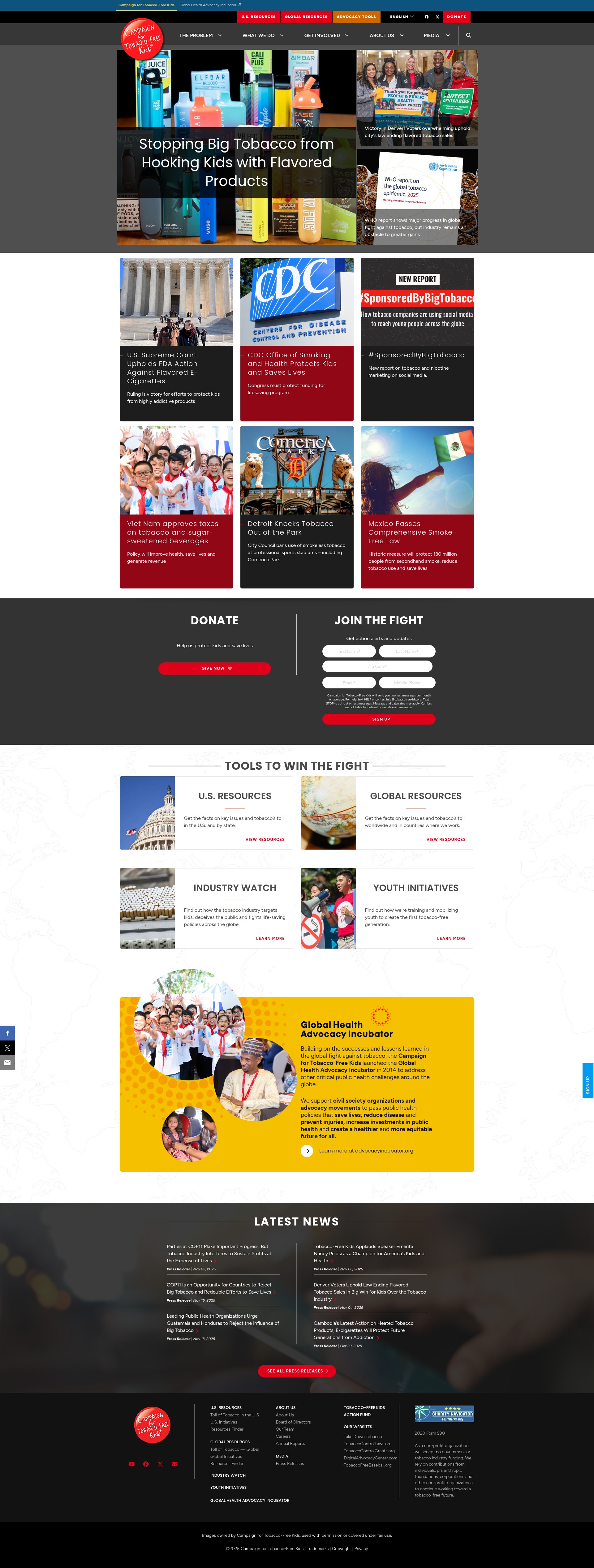 Screenshot of tobaccofreekids.org