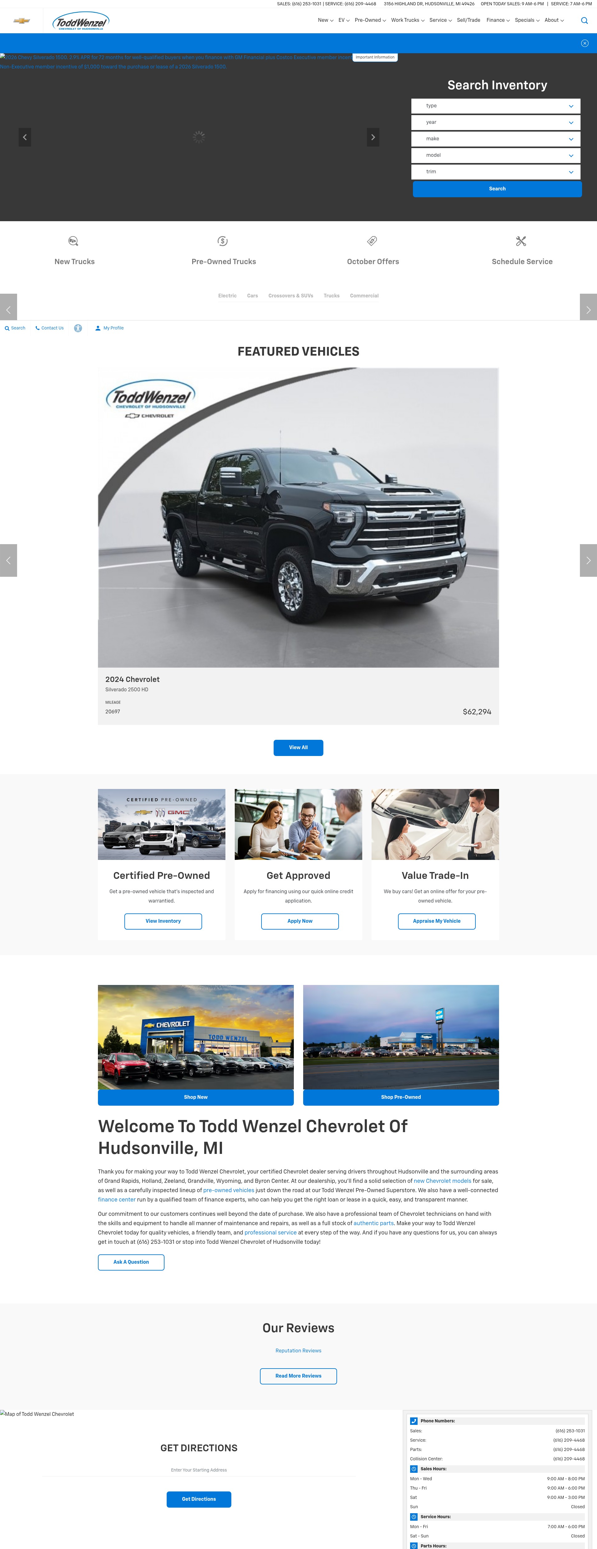 Screenshot of toddwenzelchevrolet.com