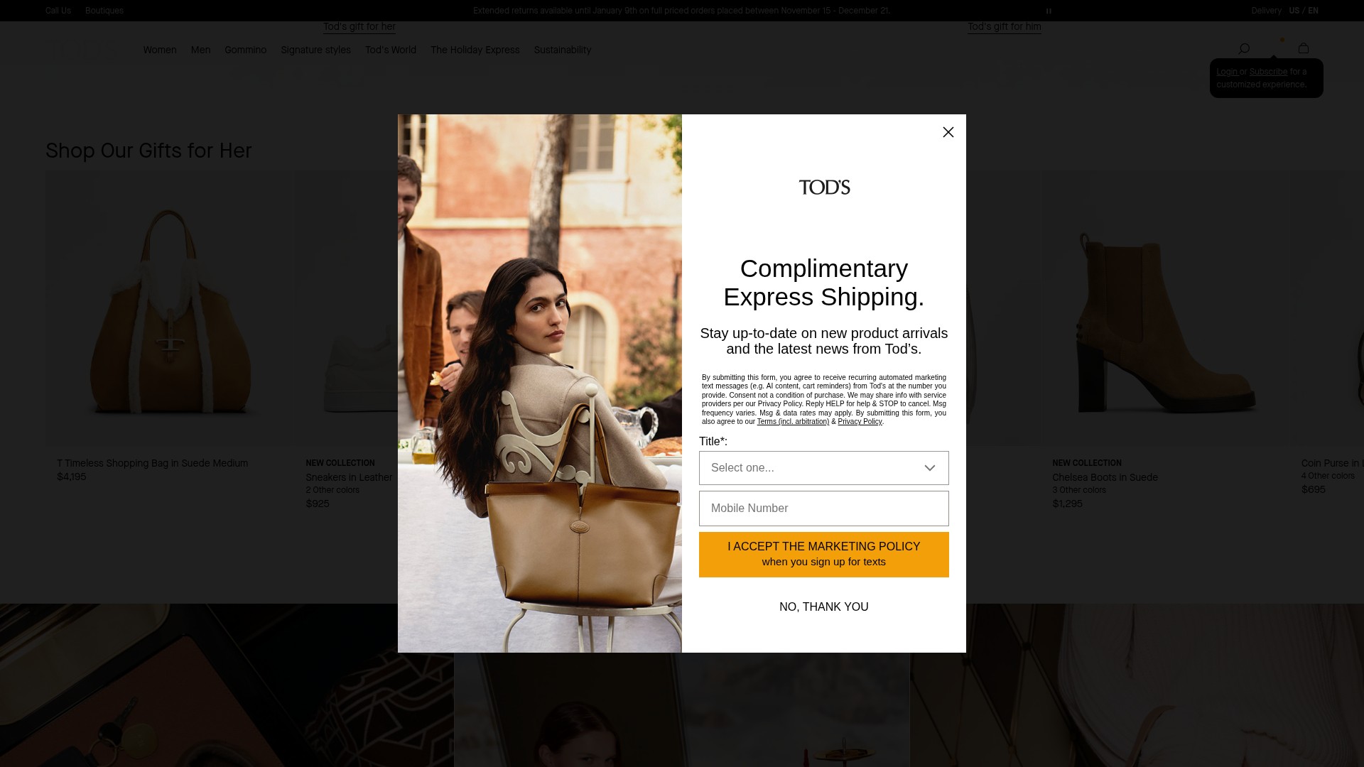 Screenshot of tods.com