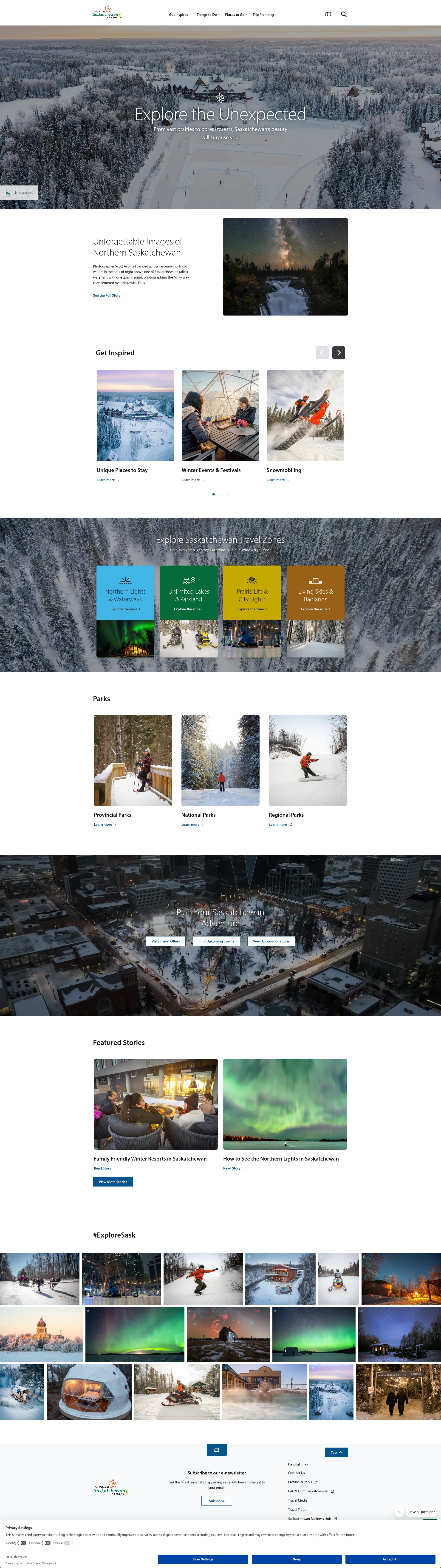 Screenshot of tourismsaskatchewan.com