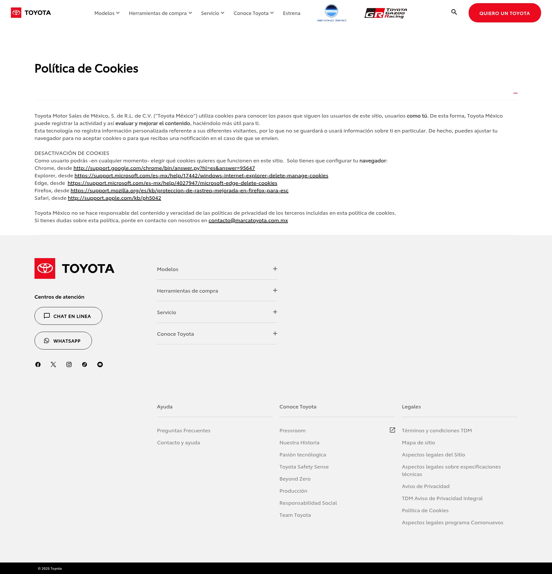 Screenshot of toyota.mx