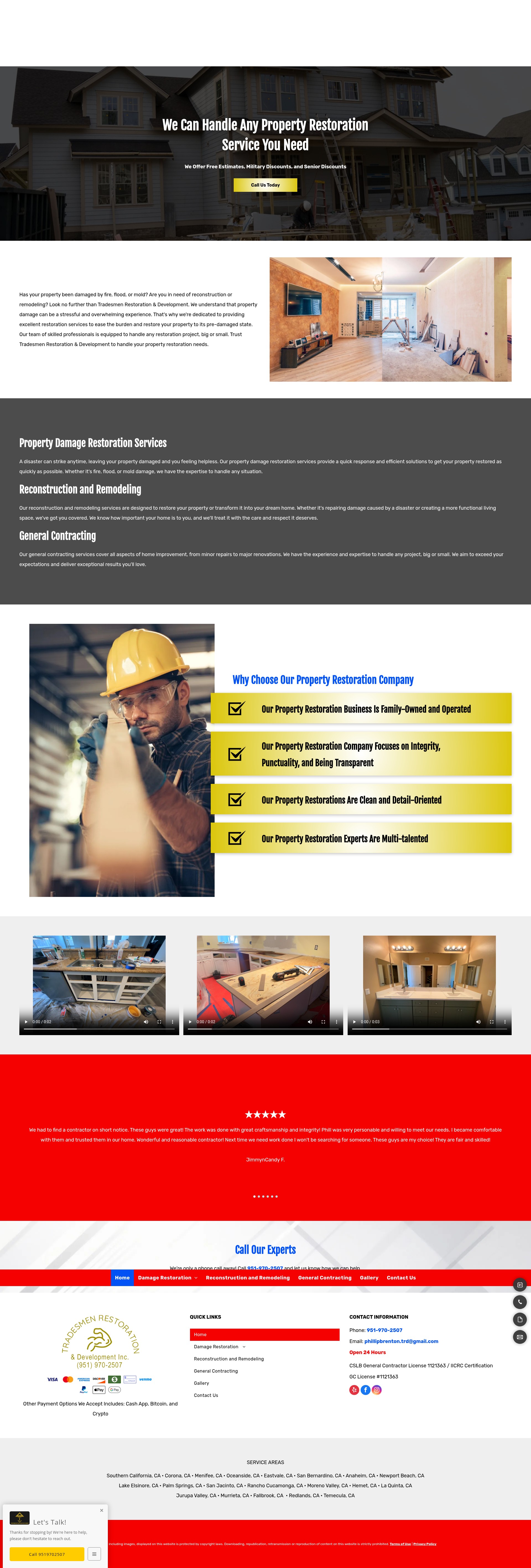 Screenshot of tradesmenrestoration.com