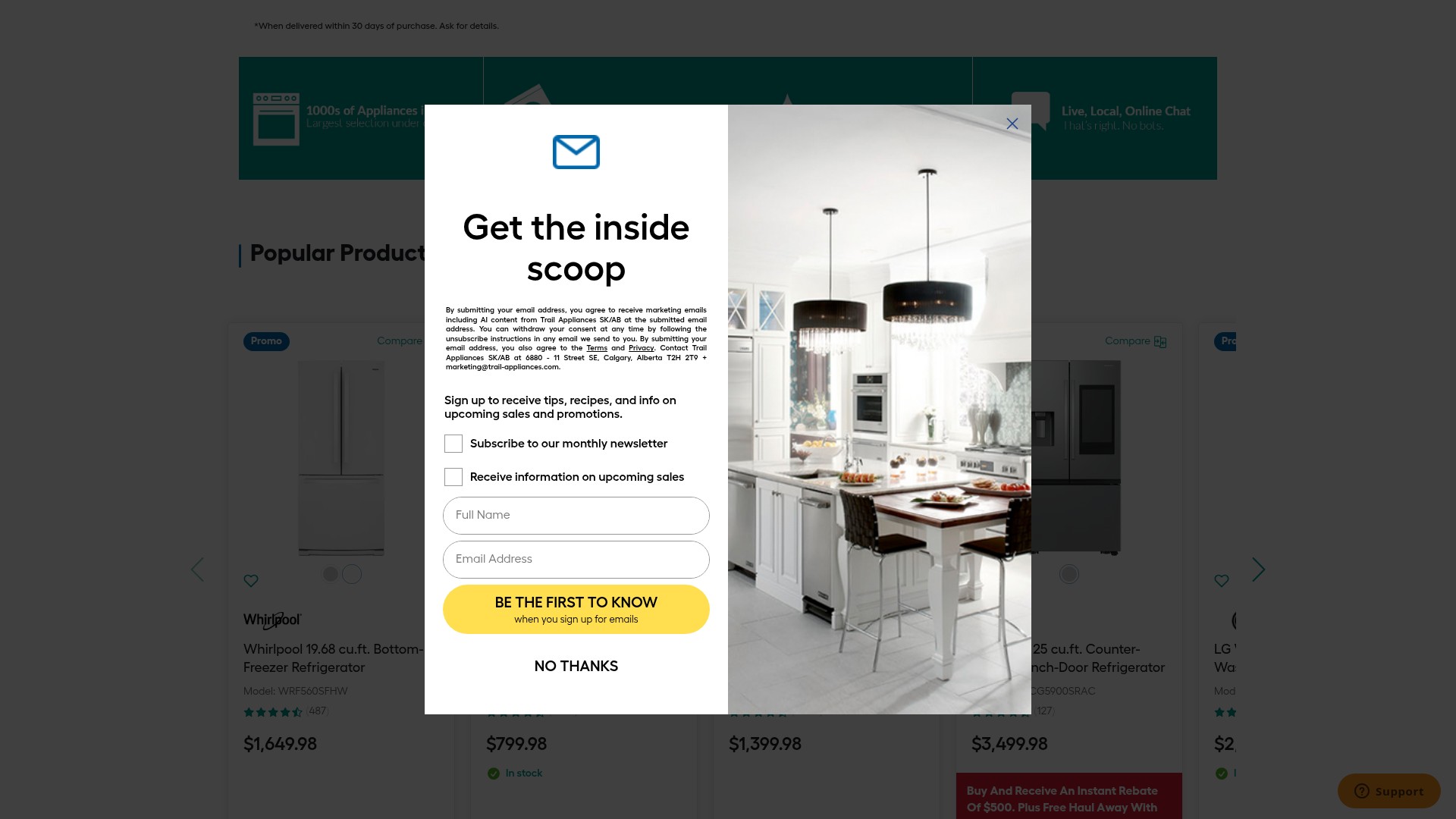 Screenshot of trailappliances.com