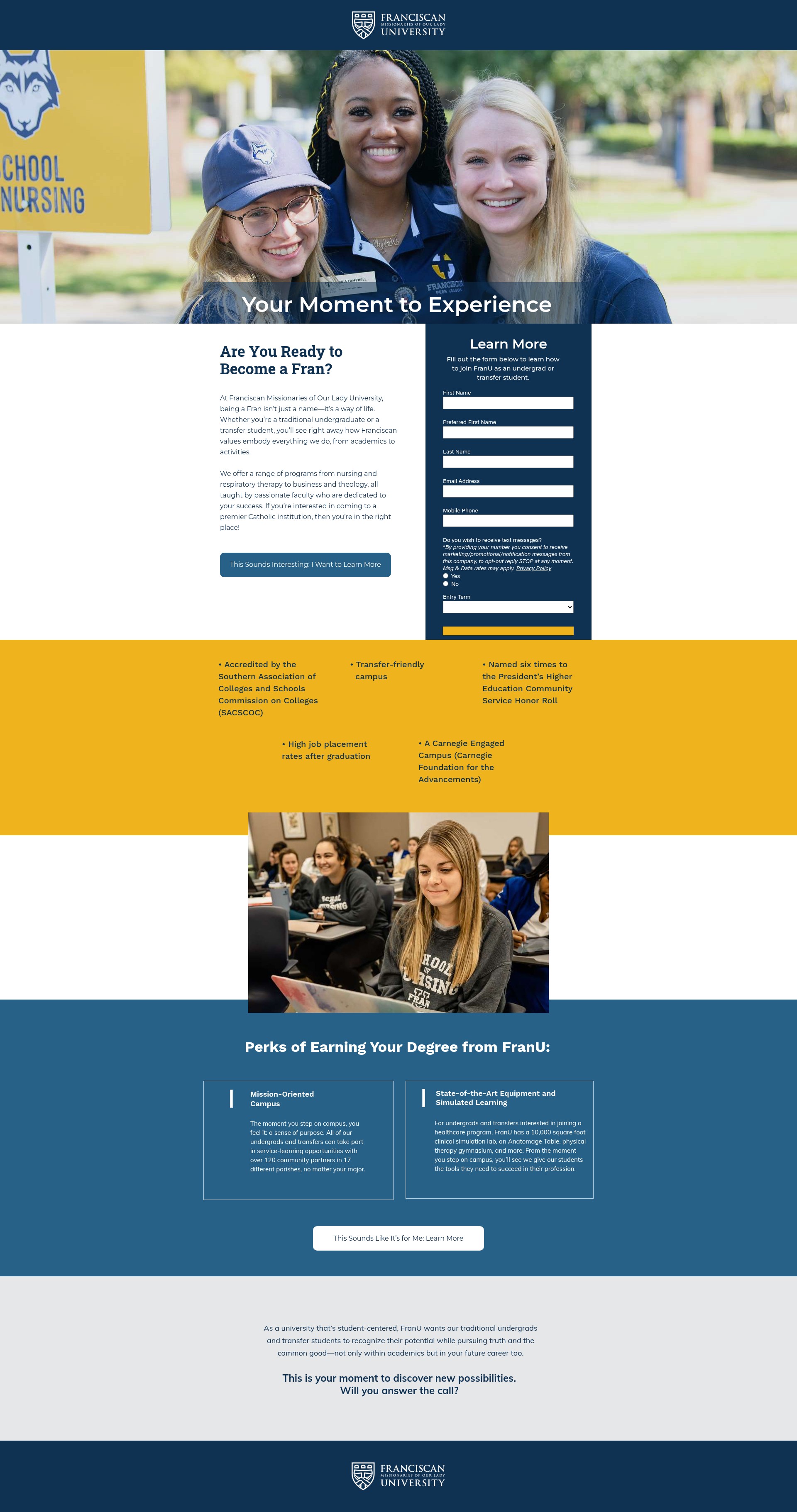 Screenshot of transfer.franu.edu