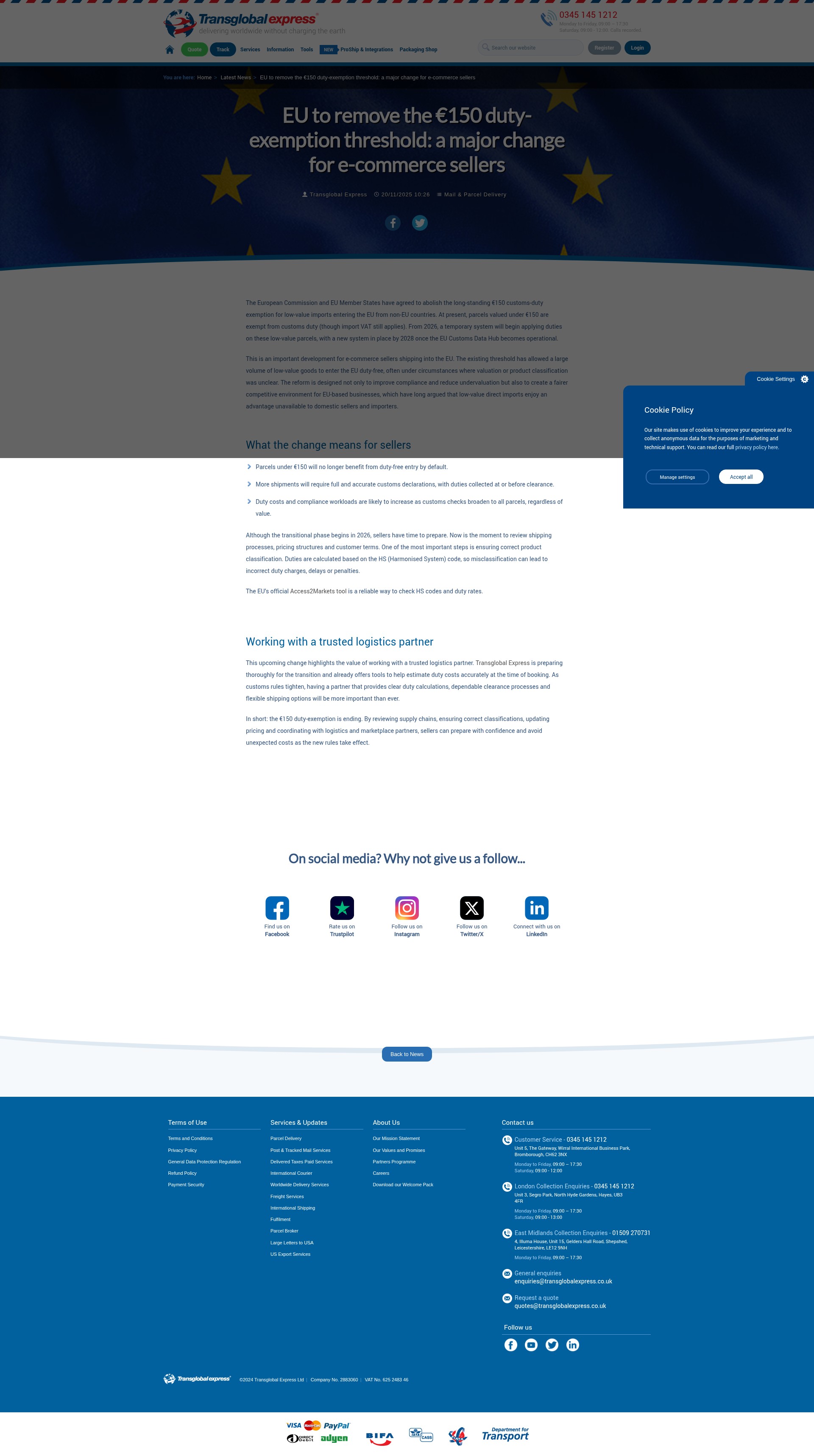 Screenshot of transglobalexpress.co.uk