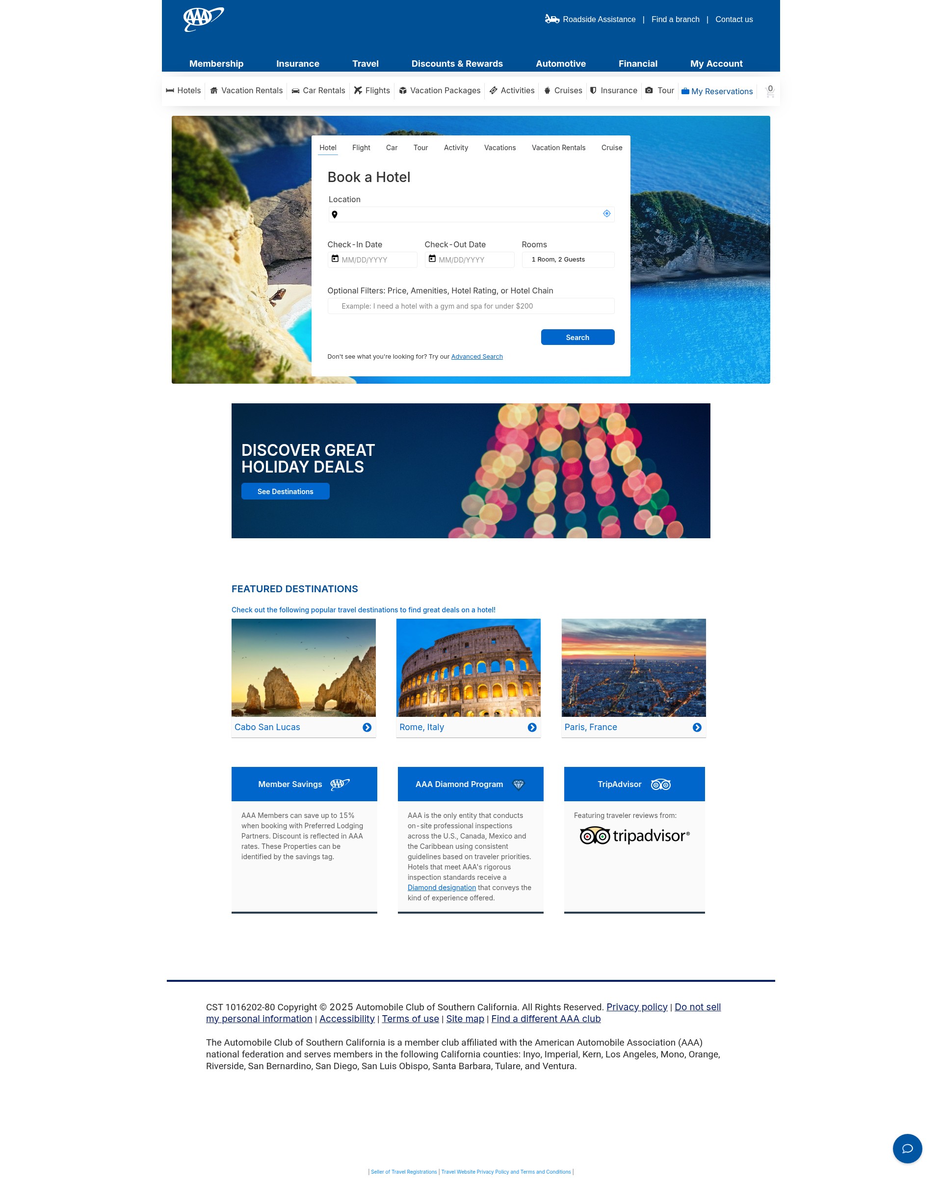 Screenshot of travel.calif.aaa.com
