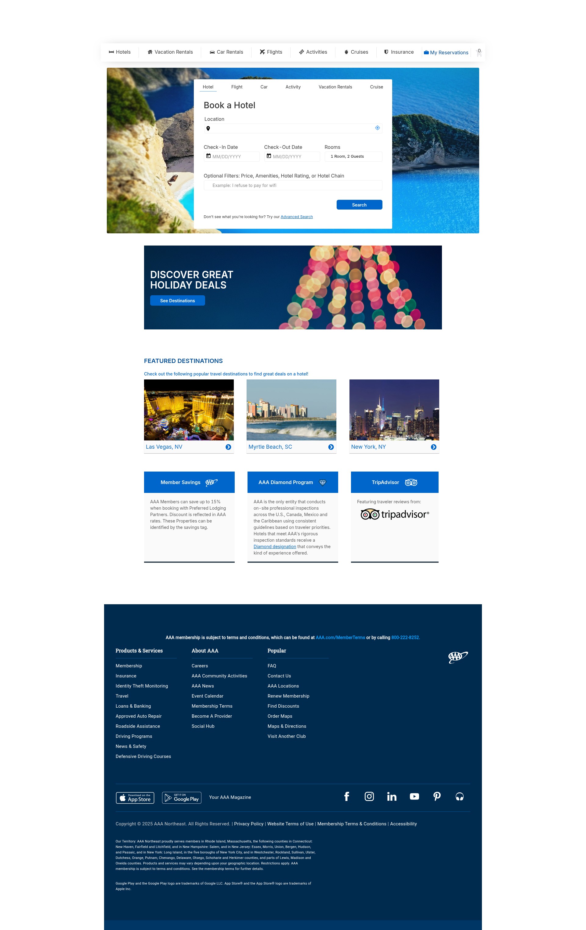 Screenshot of travel.northeast.aaa.com