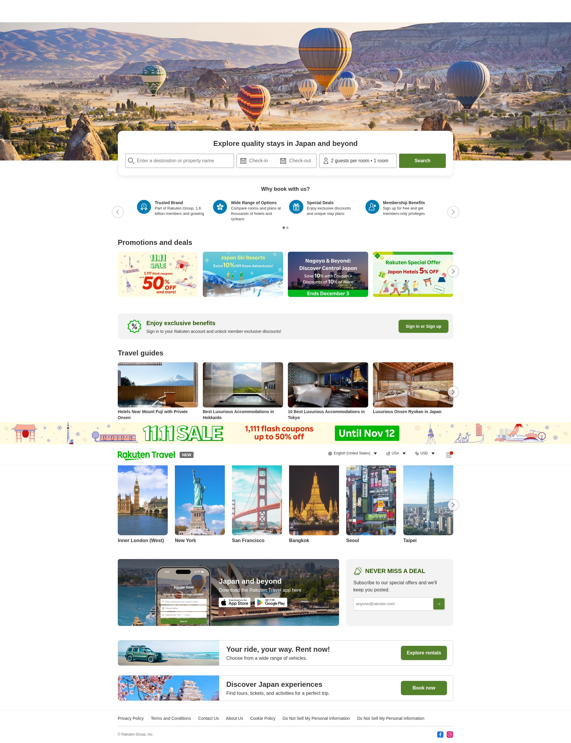 Screenshot of travel.rakuten.com