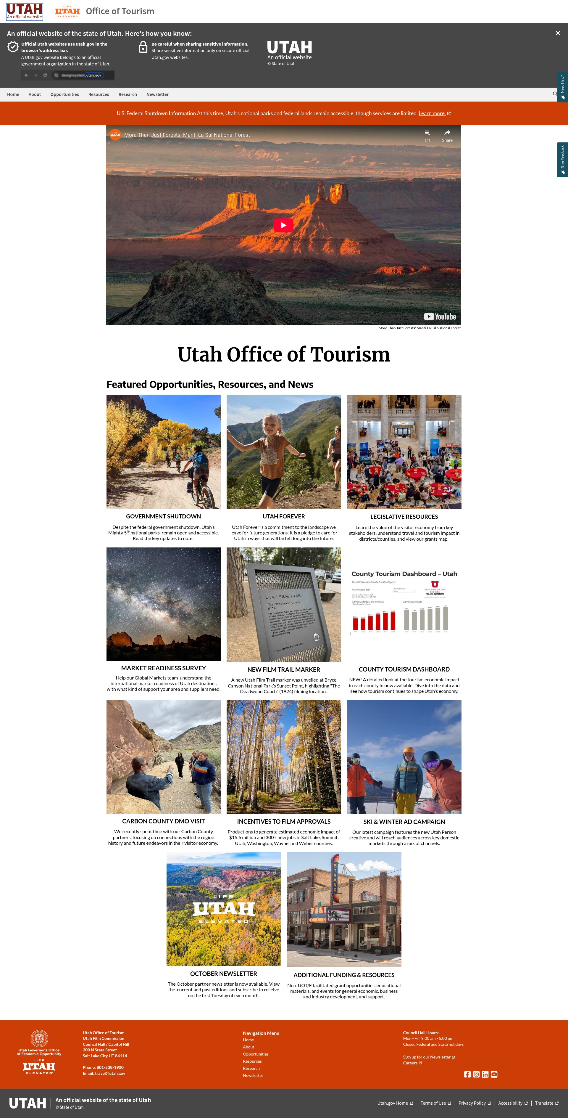 Screenshot of travel.utah.gov