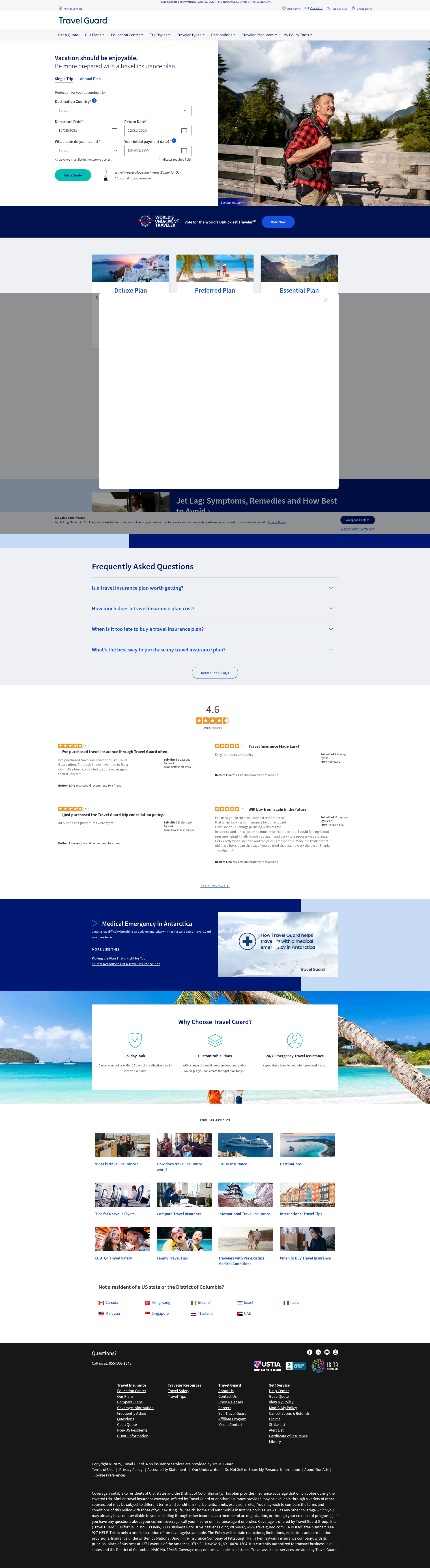 Screenshot of travelguard.com
