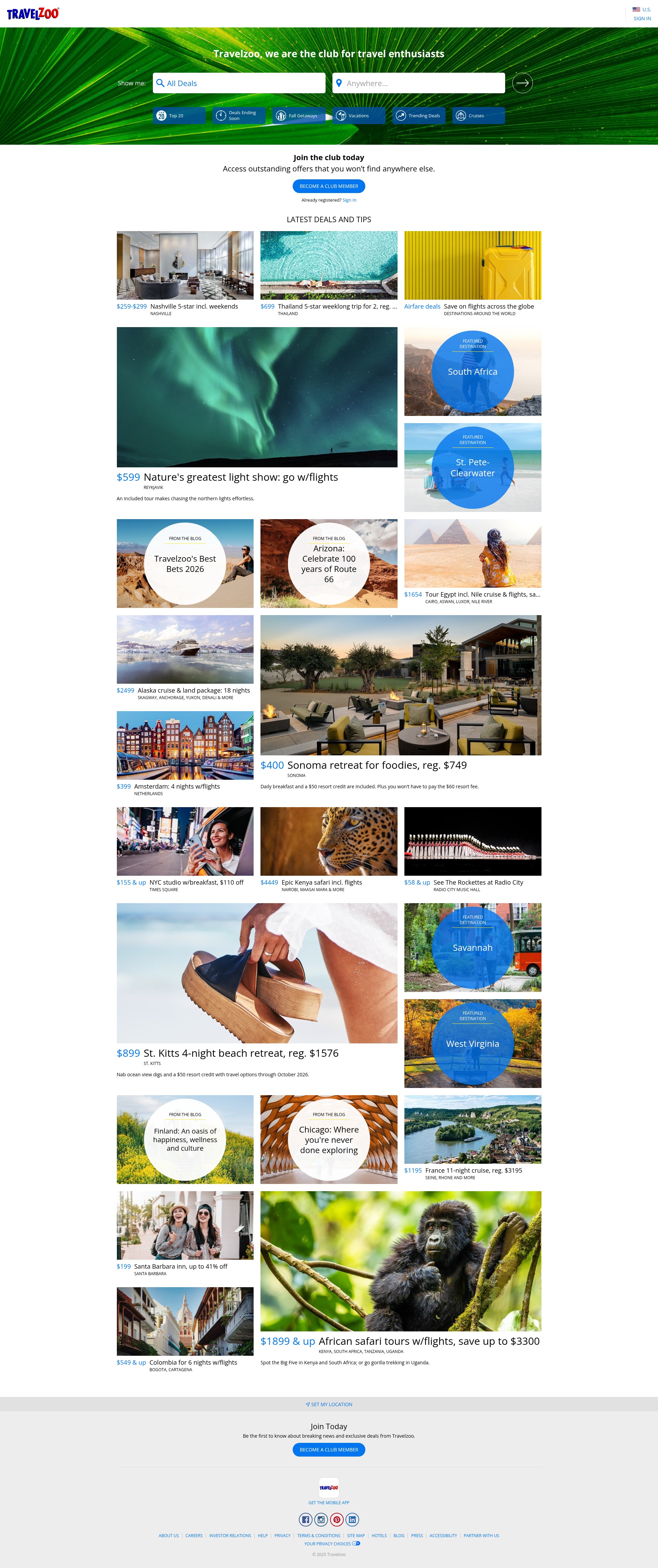 Screenshot of travelzoo.com