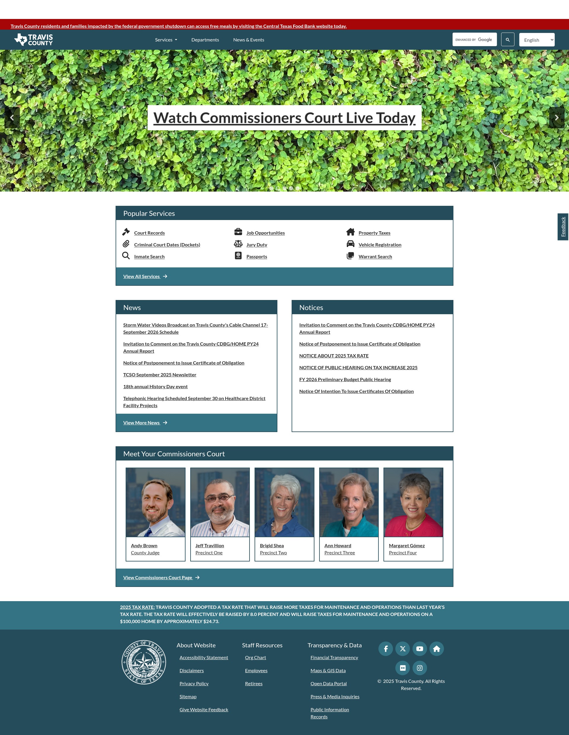 Screenshot of traviscountytx.gov
