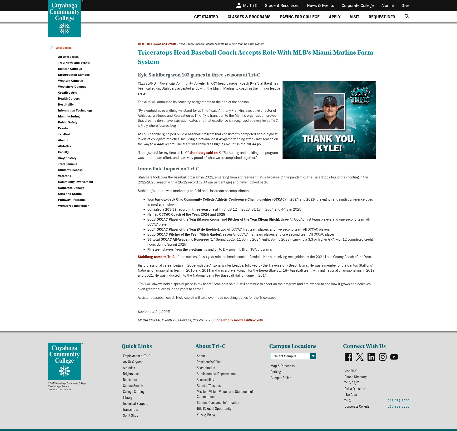 Screenshot of tri-c.edu