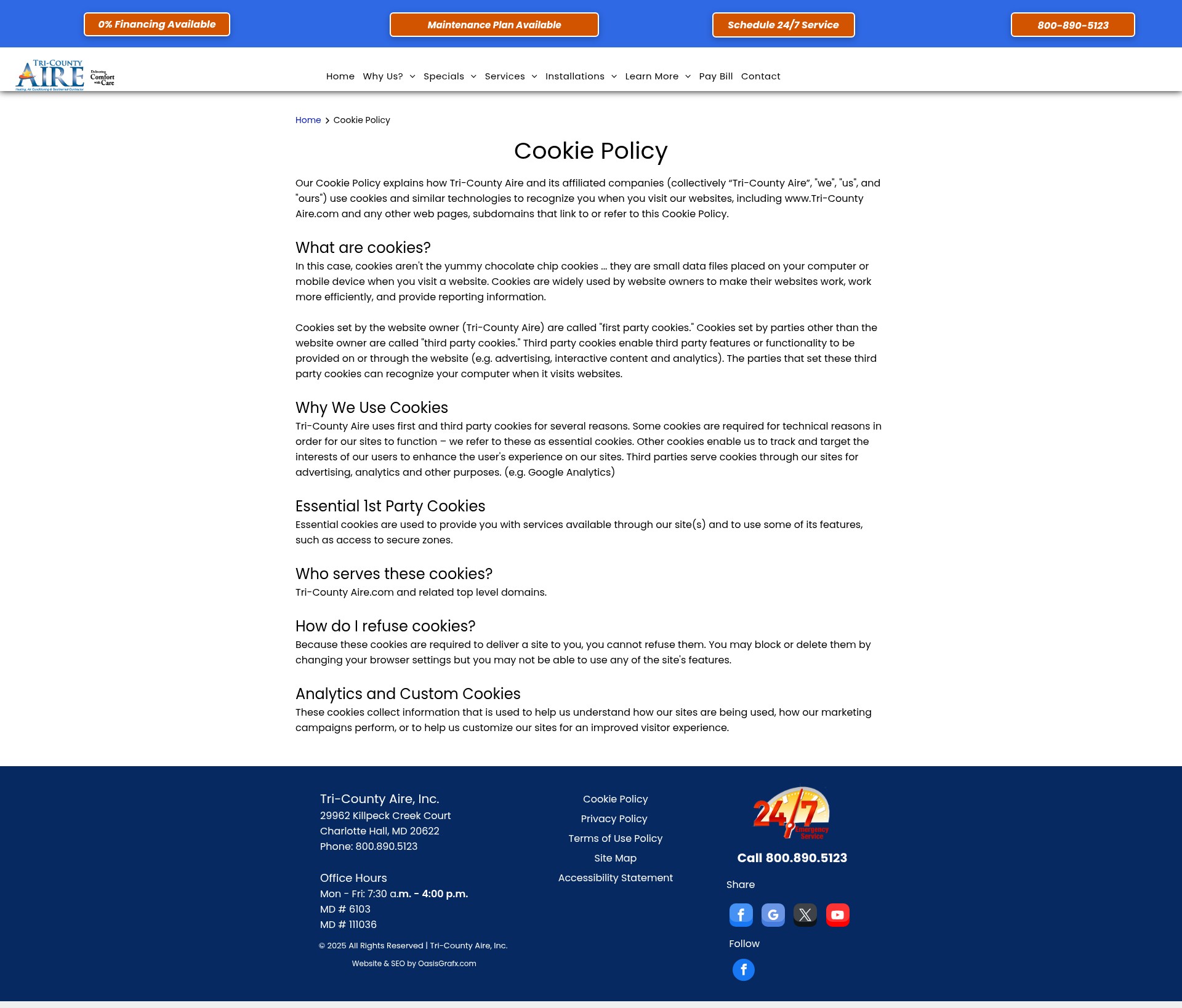 Screenshot of tricountyaire.com
