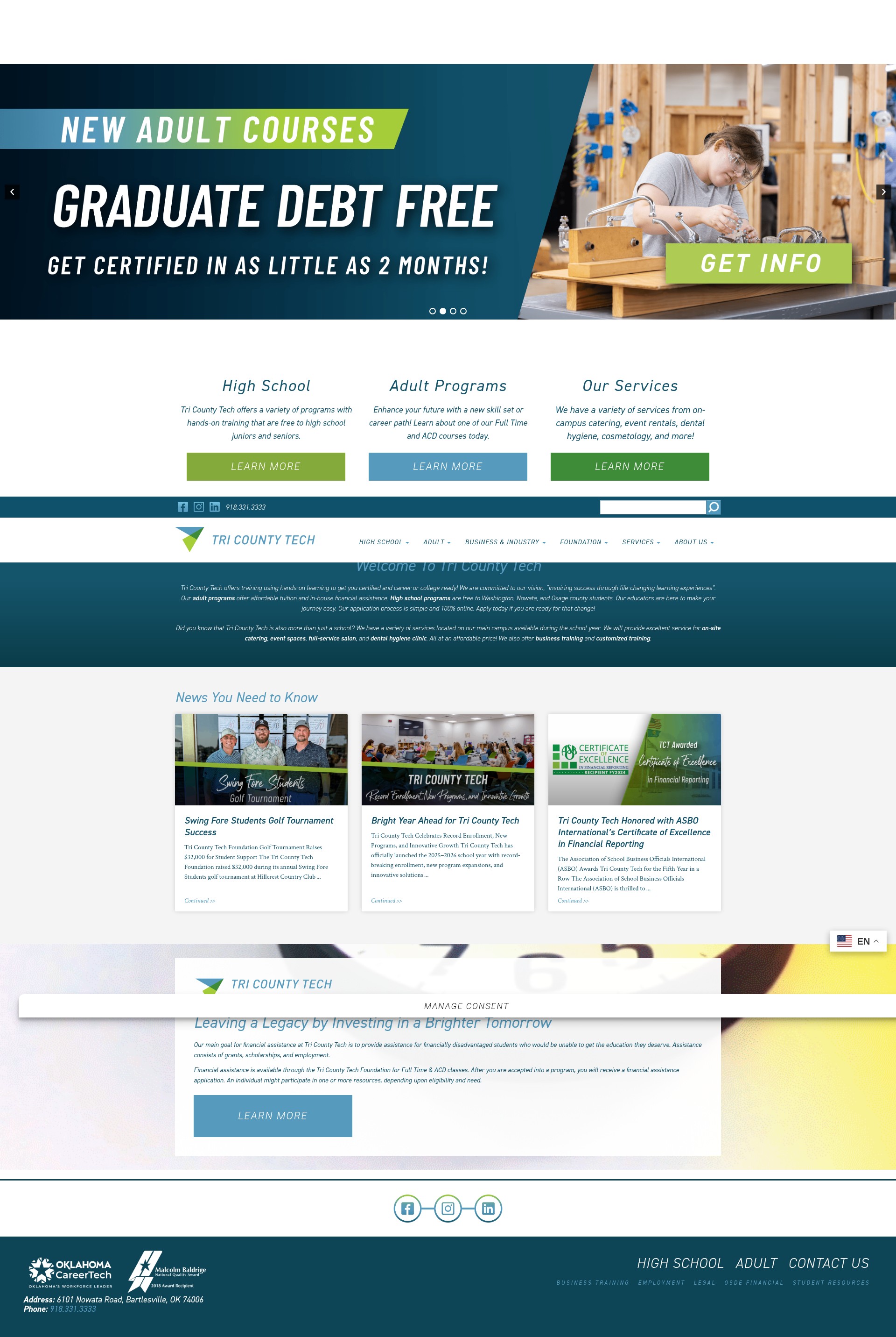 Screenshot of tricountytech.edu